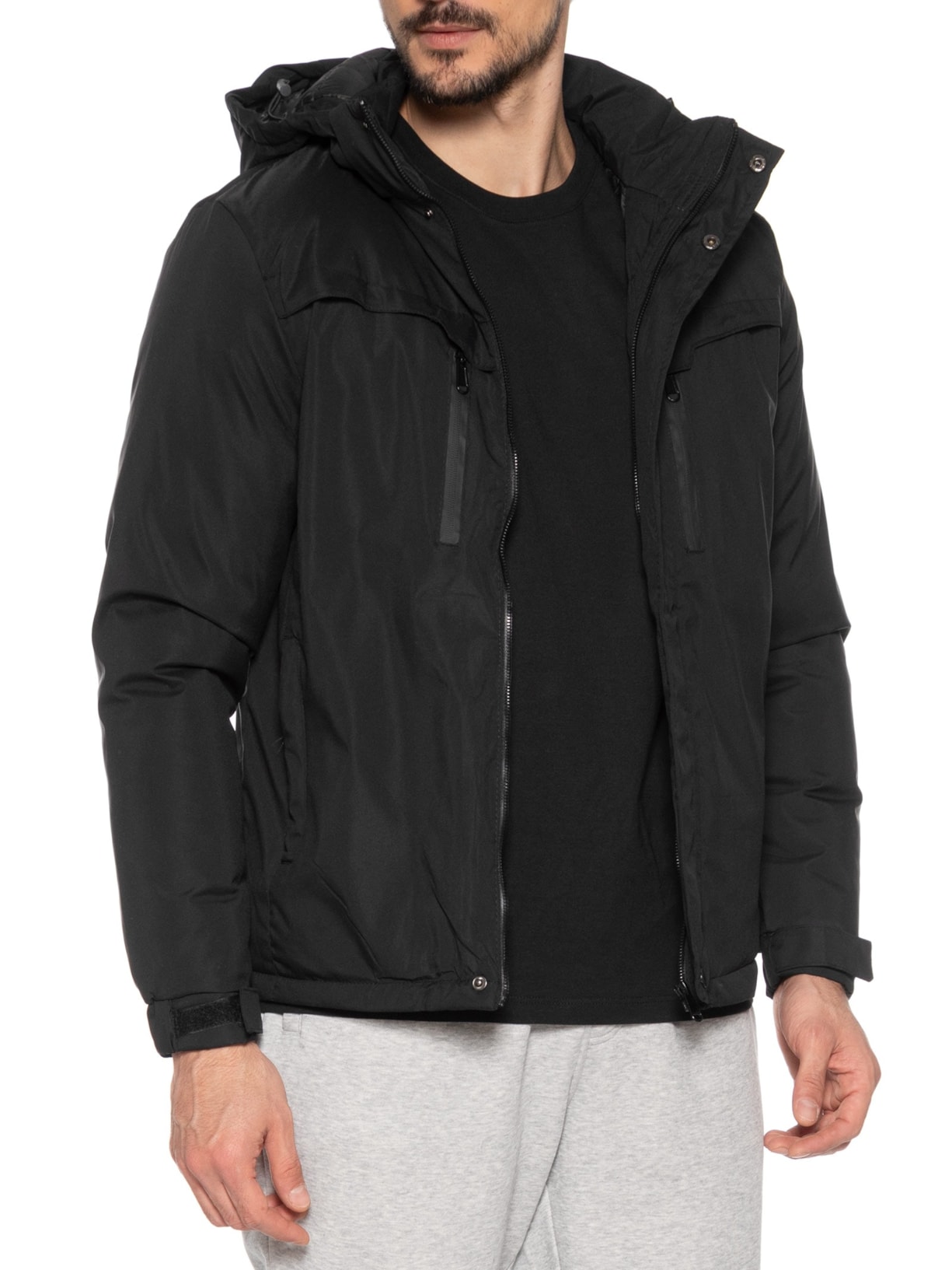 Jaqueta Masculina Casual Básica Com Capuz Preto Basiq Men