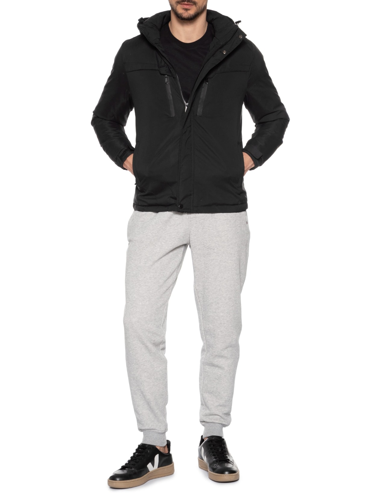 Jaqueta Masculina Casual Básica Com Capuz Preto Basiq Men