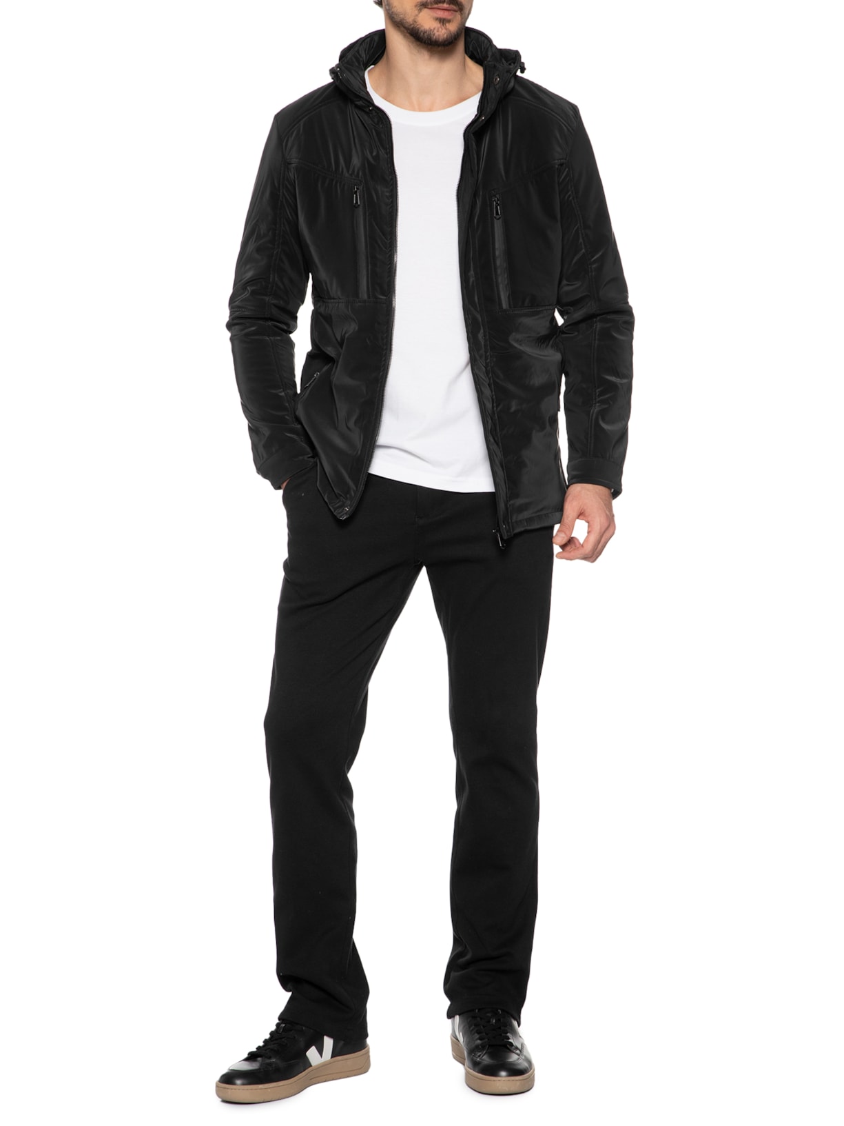 Jaqueta Masculina Casual Básica com Capuz Preto Basiq Men