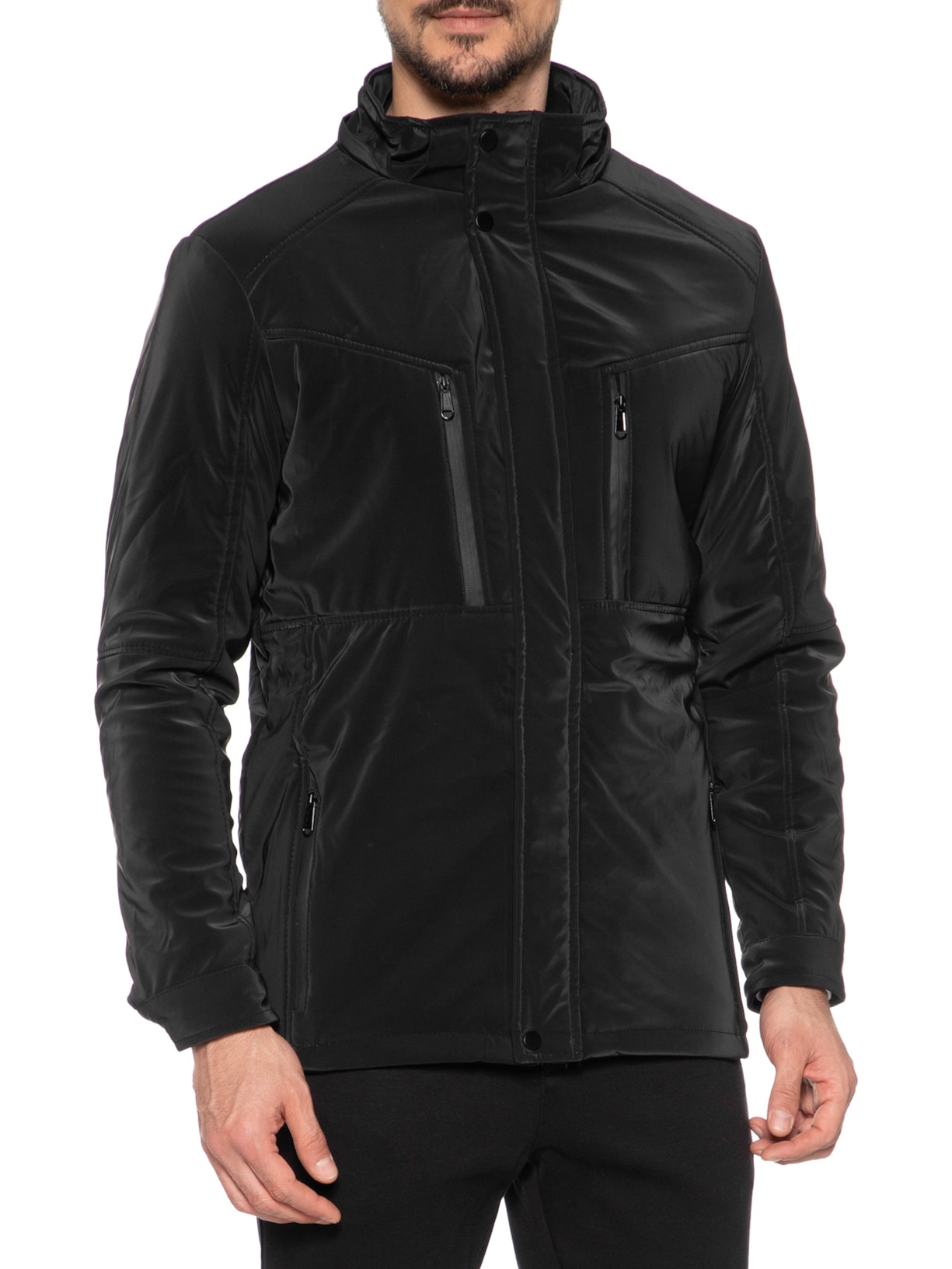 Jaqueta Masculina Casual Básica com Capuz Preto Basiq Men