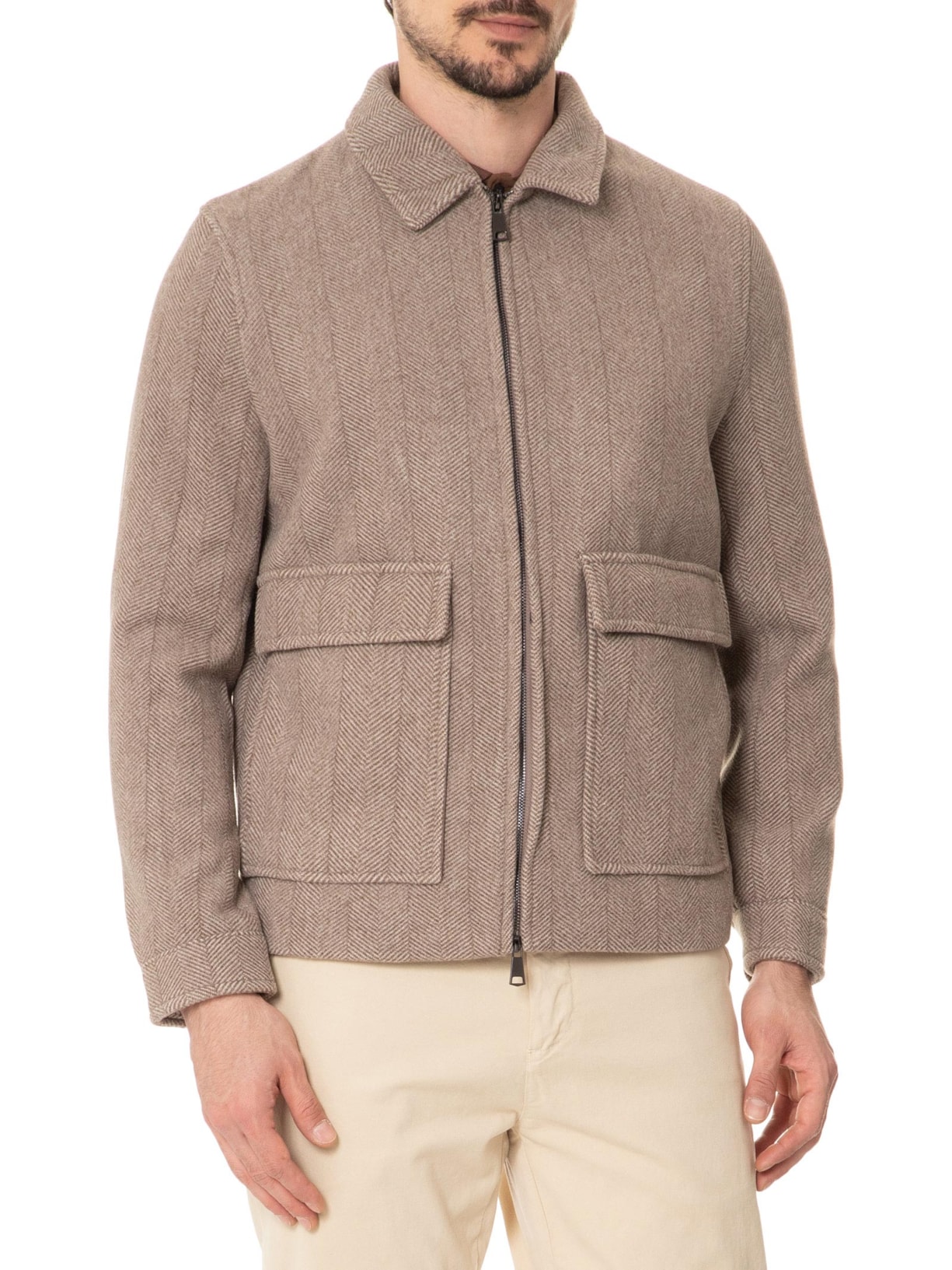 Jaqueta Masculina Casual Com Bolsa Frontal Bege  Basiq Men