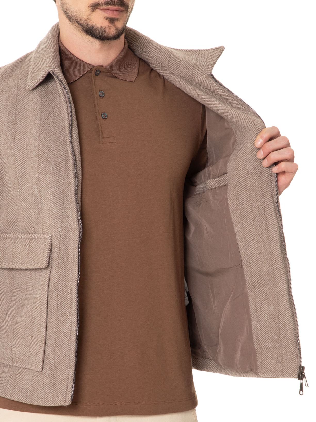 Jaqueta Masculina Casual Com Bolsa Frontal Bege  Basiq Men