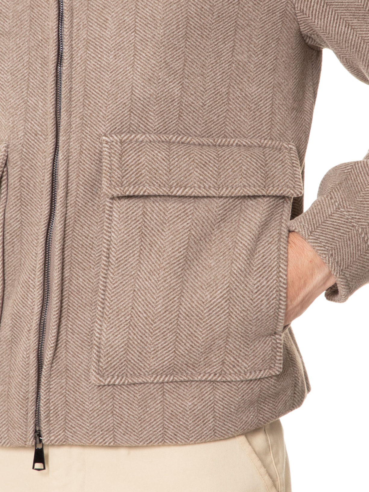 Jaqueta Masculina Casual Com Bolsa Frontal Bege  Basiq Men