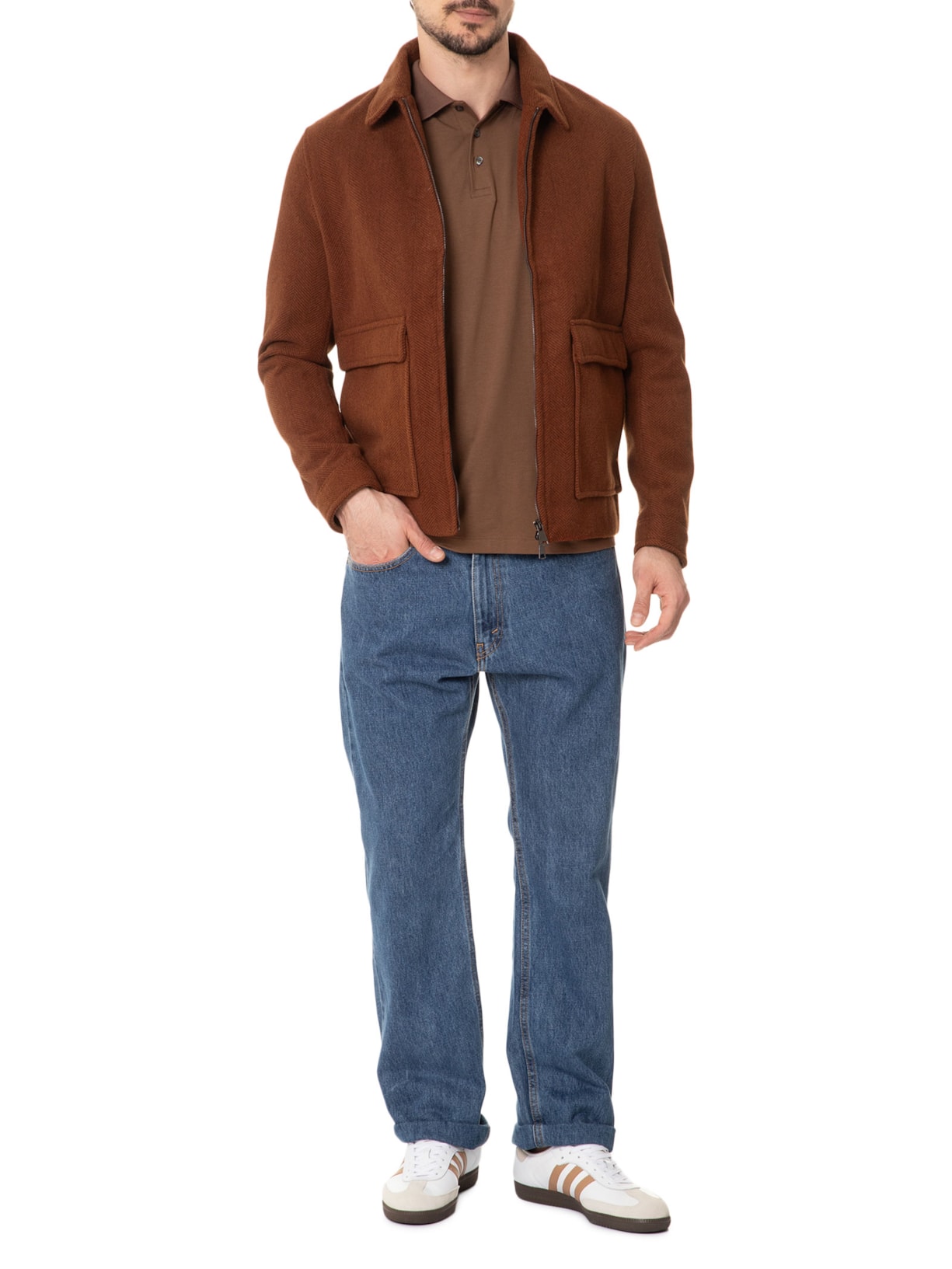 Jaqueta Masculina Casual Com Bolsa Frontal Bege  Basiq Men