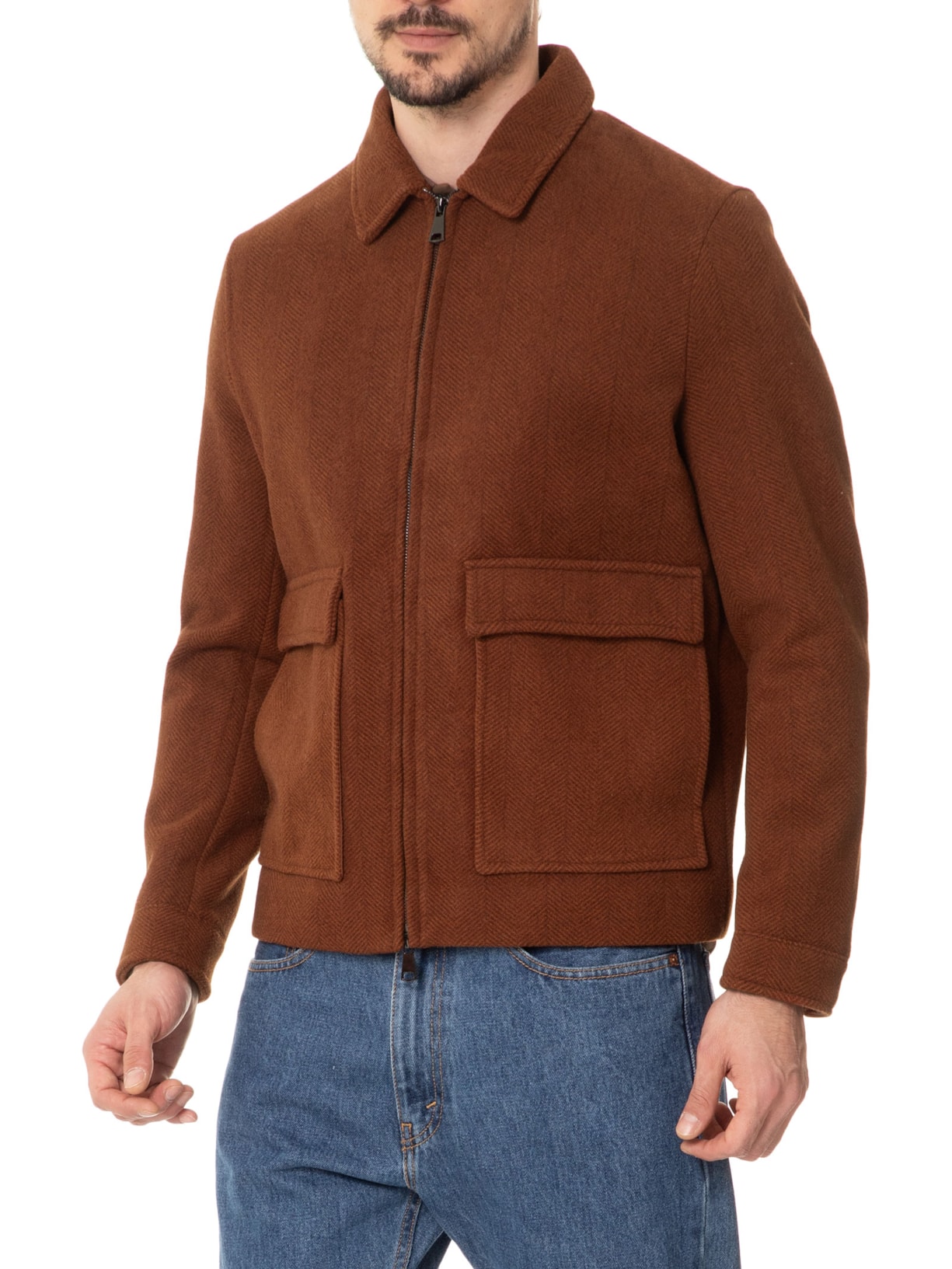 Jaqueta Masculina Casual Com Bolsa Frontal Bege  Basiq Men