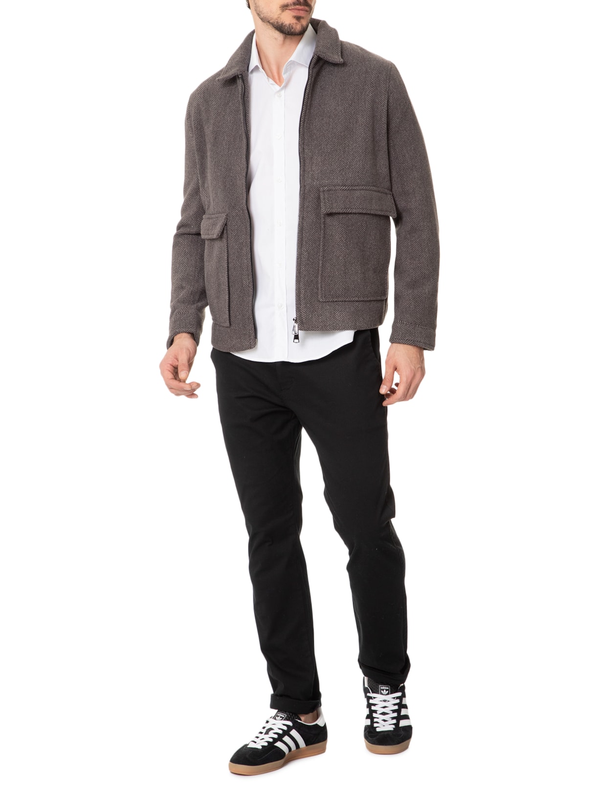 Jaqueta Masculina Casual Com Bolsa Frontal Cinza Basiq Men