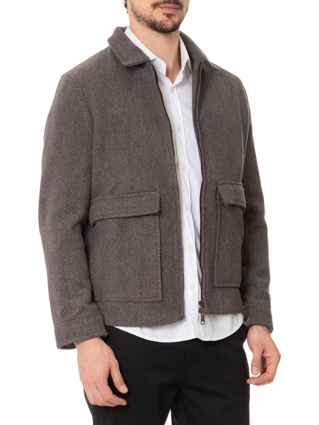 Jaqueta Masculina Casual Com Bolsa Frontal Cinza Basiq Men