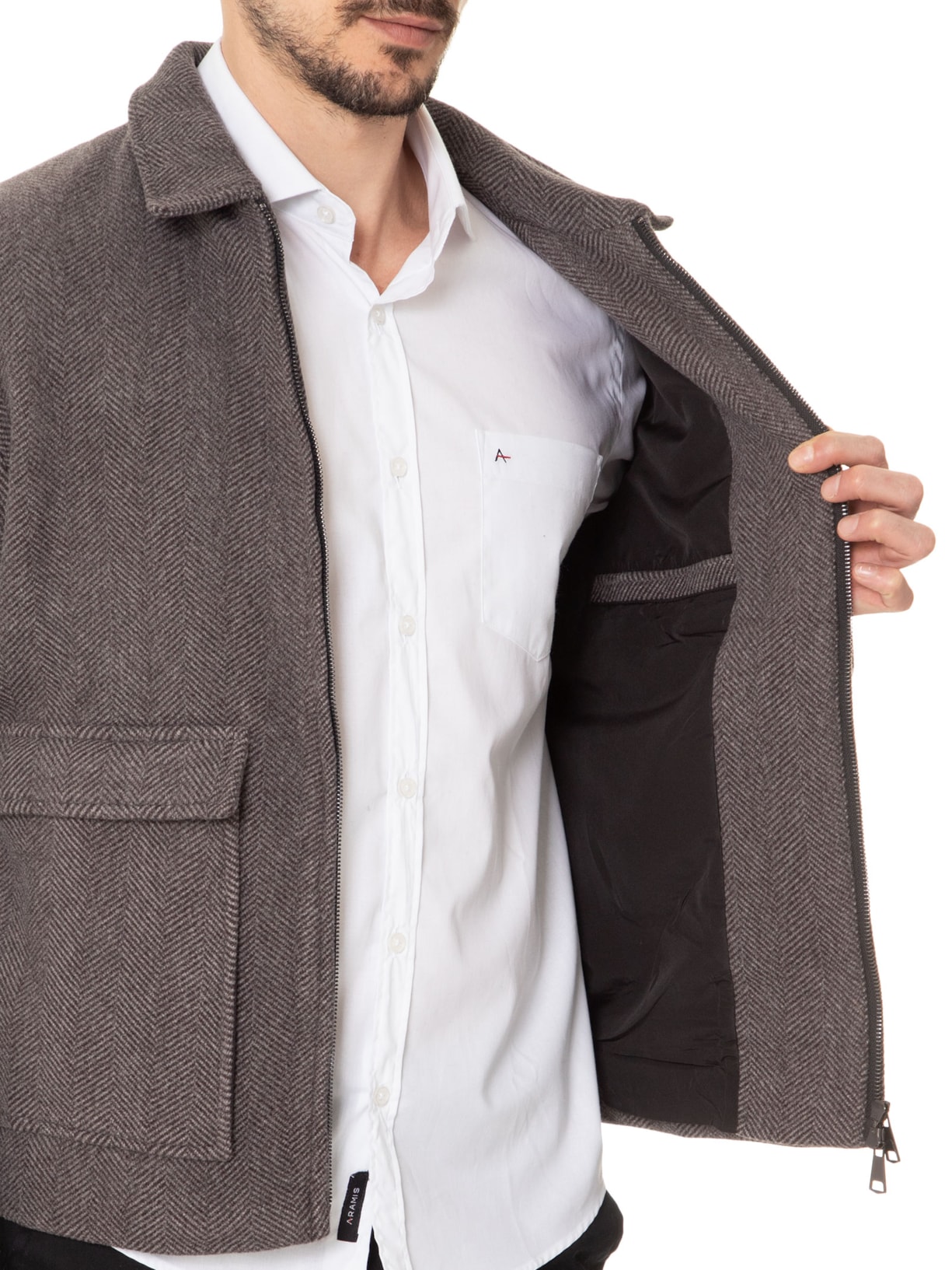 Jaqueta Masculina Casual Com Bolsa Frontal Cinza Basiq Men