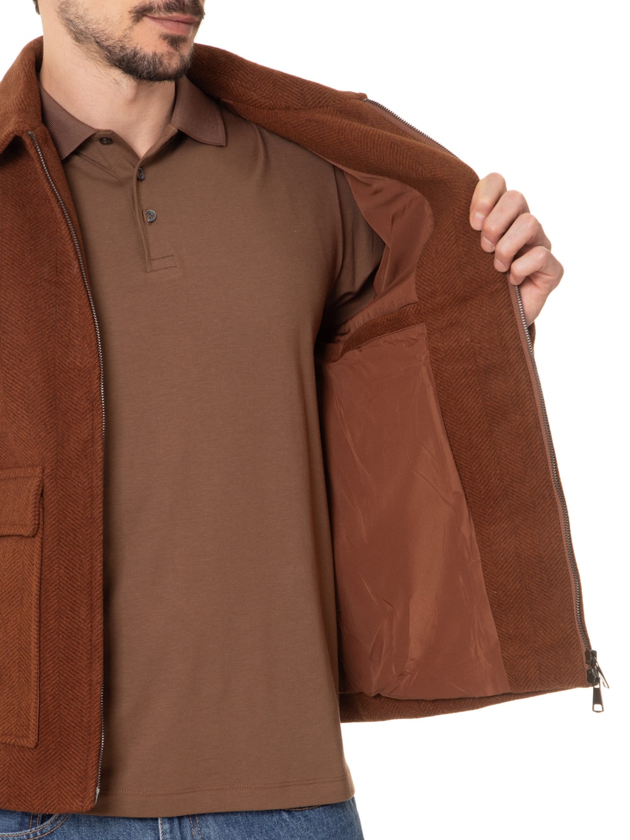 Jaqueta Masculina Casual Com Bolsa Frontal Marrom Basiq Men