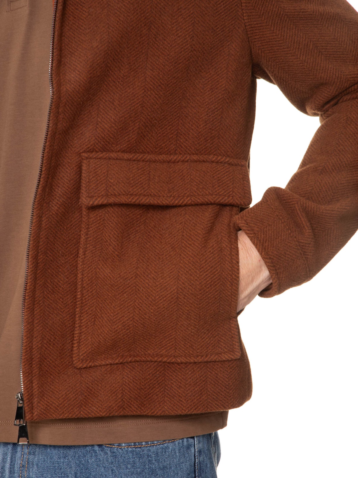 Jaqueta Masculina Casual Com Bolsa Frontal Marrom Basiq Men