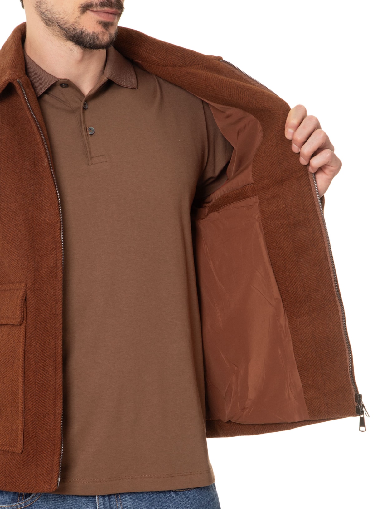 Jaqueta Masculina Casual Com Bolsa Frontal Marrom Basiq Men