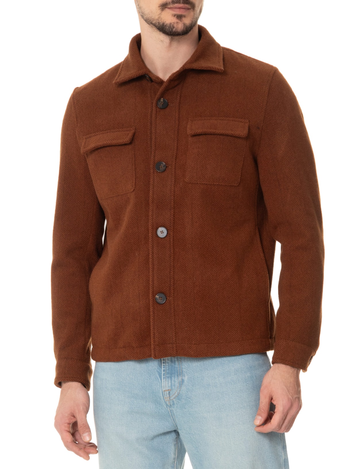 Jaqueta Masculina Casual Com Bolso Frontal Bege  Basiq Men