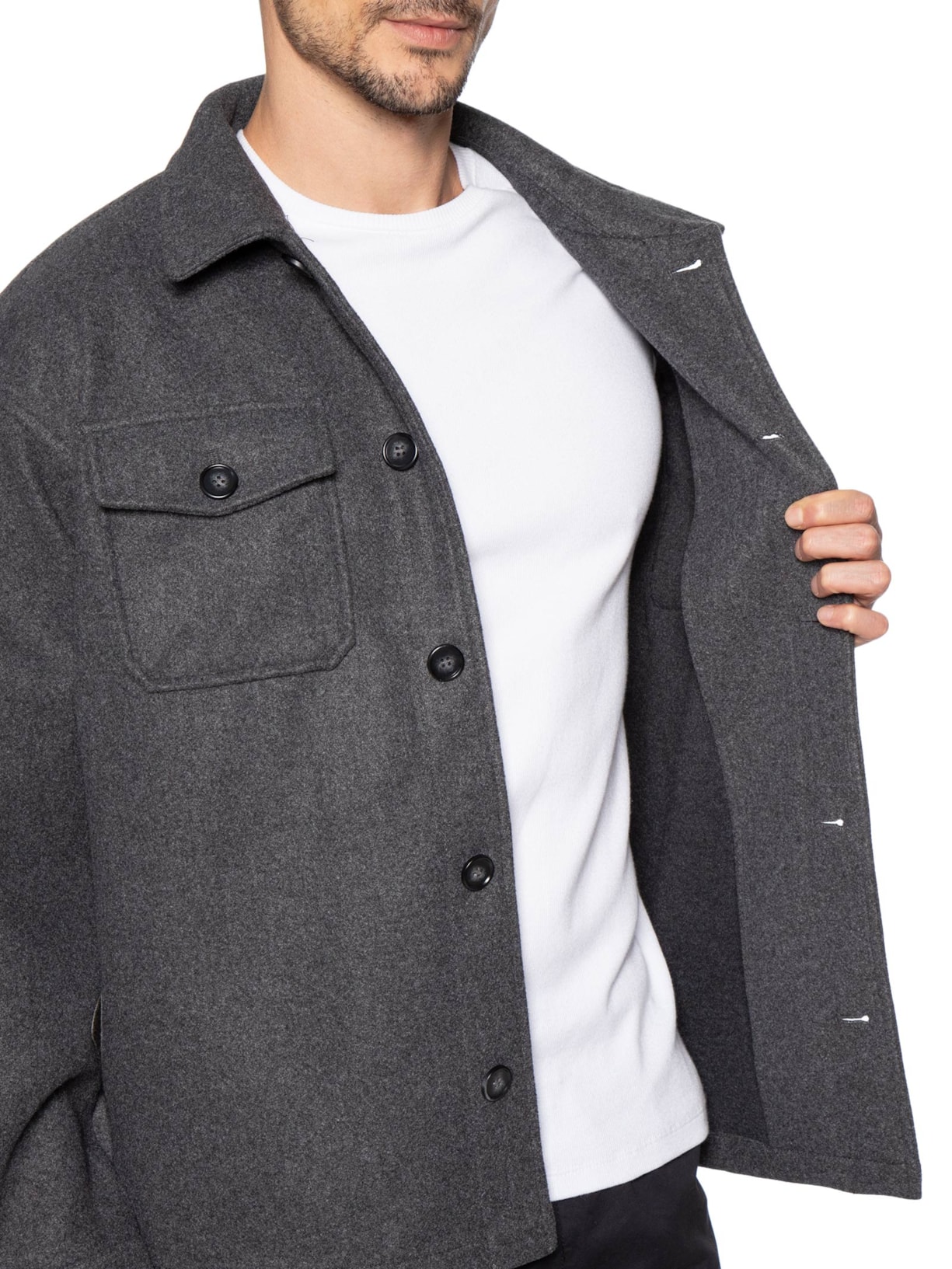 Jaqueta Masculina Com Bolso Frontal Cinza Basiq Men