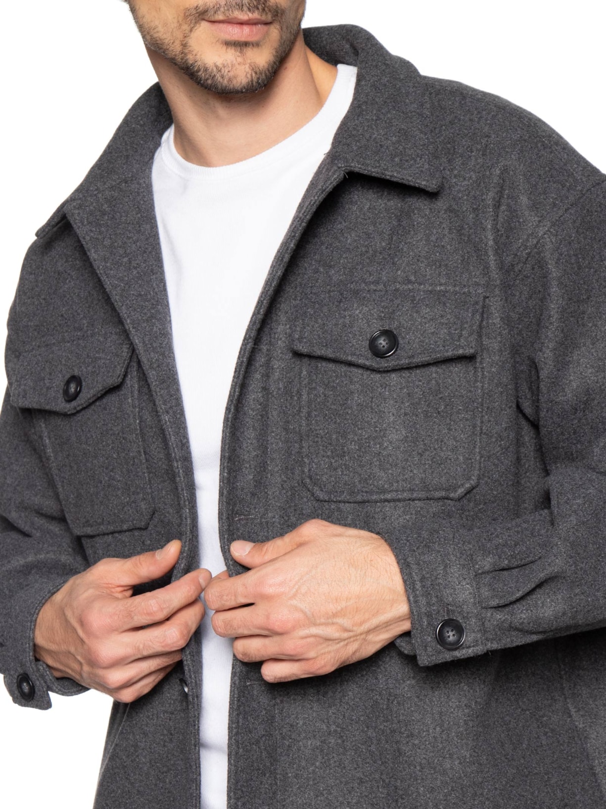 Jaqueta Masculina Com Bolso Frontal Cinza Basiq Men