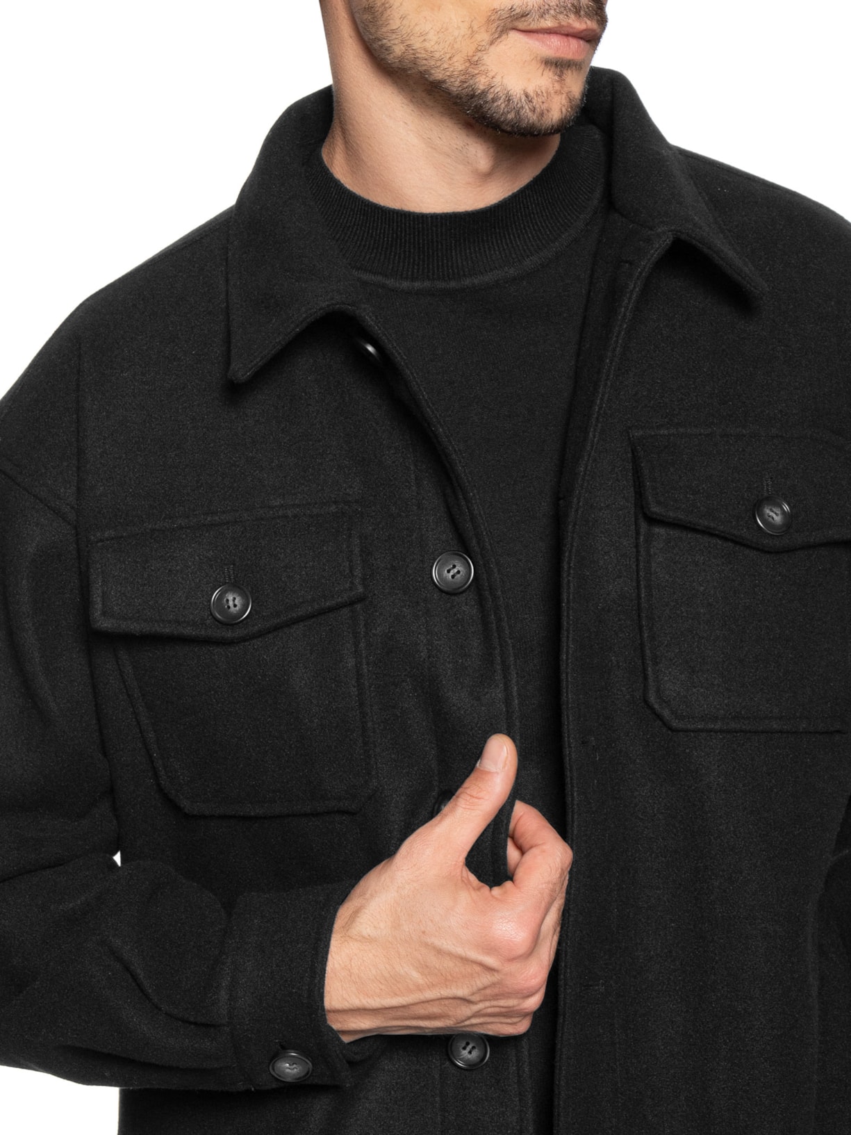 Jaqueta Masculina Com Bolso Frontal Preto Basiq Men