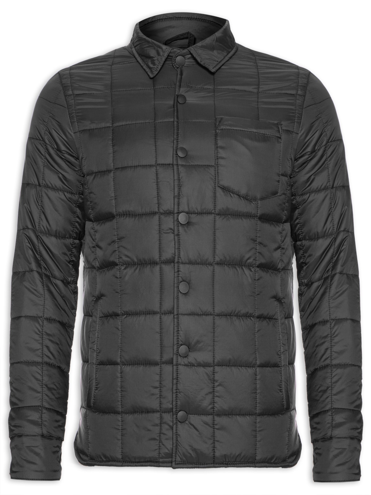 Jaqueta Masculina Com Botões De Pressão Matelassê - Preto