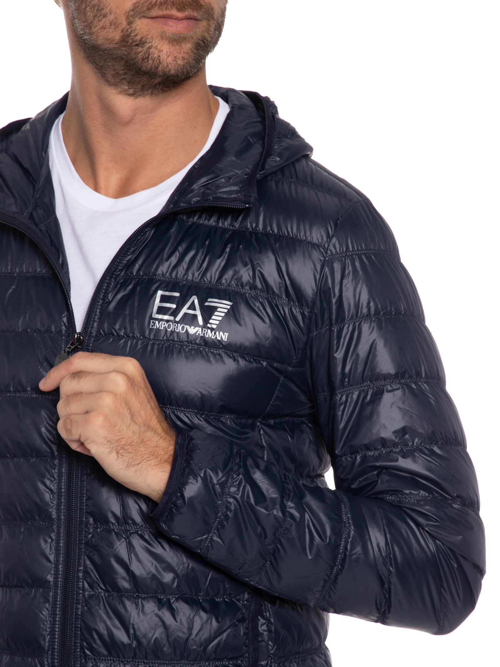 Ea7 Emporio Armani - Jaqueta Masculina Com Capuz - Azul