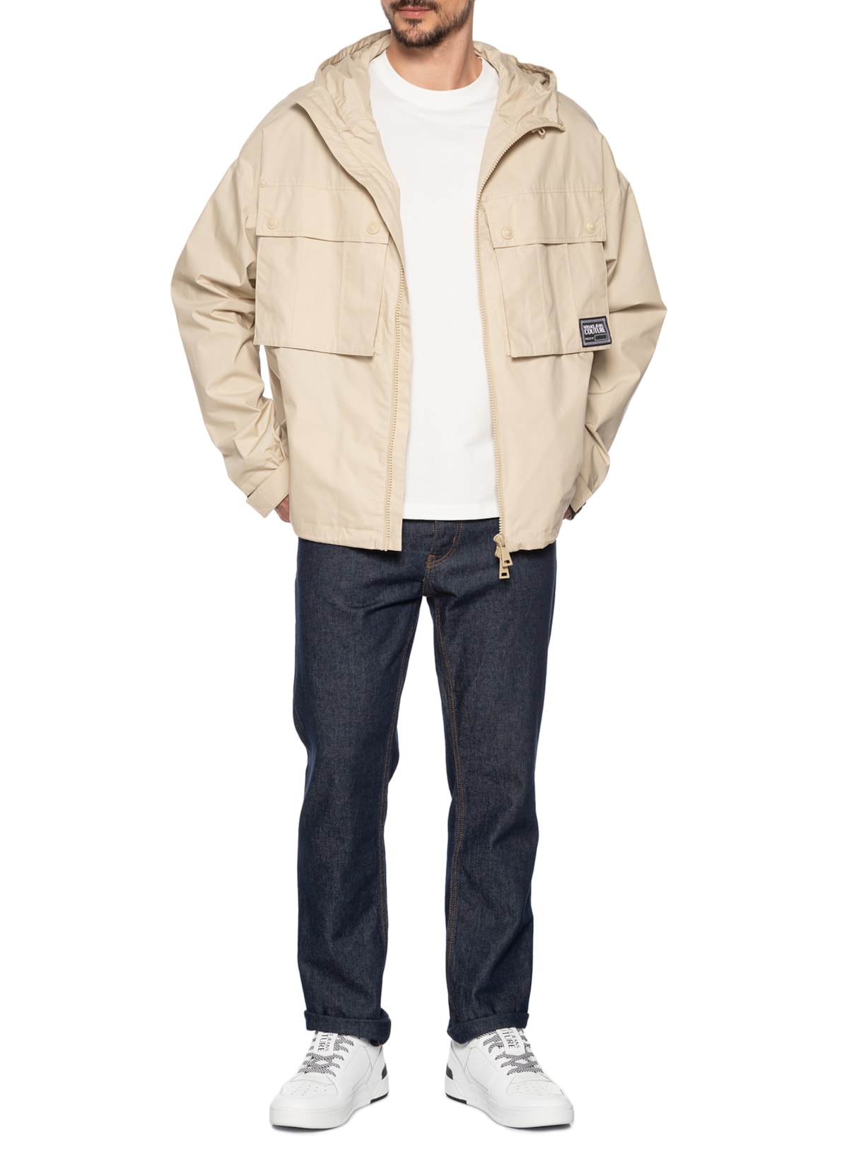 Jaqueta Masculina Com Capuz Bege Versace Jeans Couture