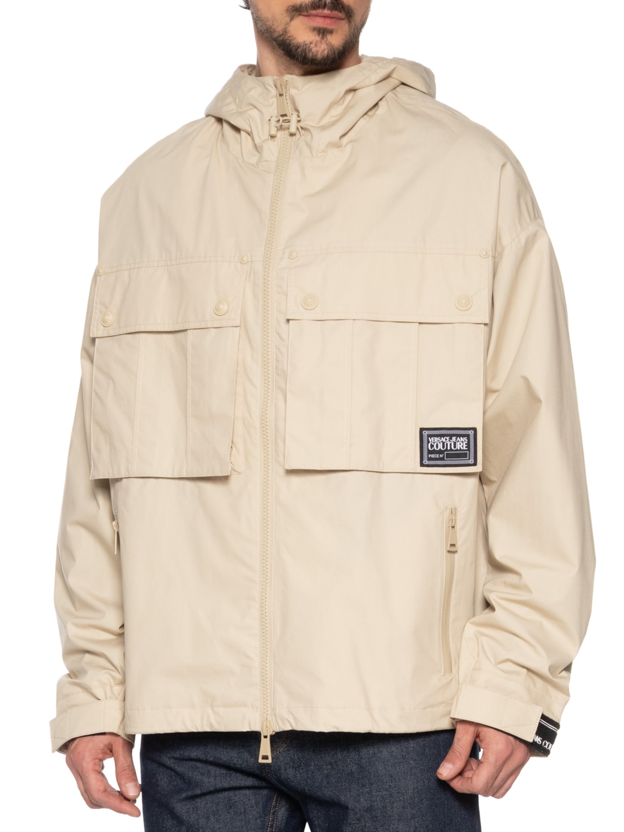 Jaqueta Masculina Com Capuz Bege Versace Jeans Couture