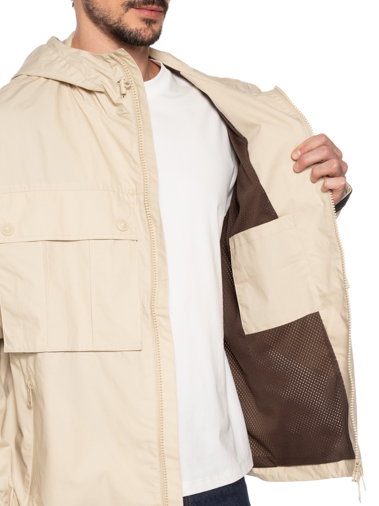 Jaqueta Masculina Com Capuz Bege Versace Jeans Couture