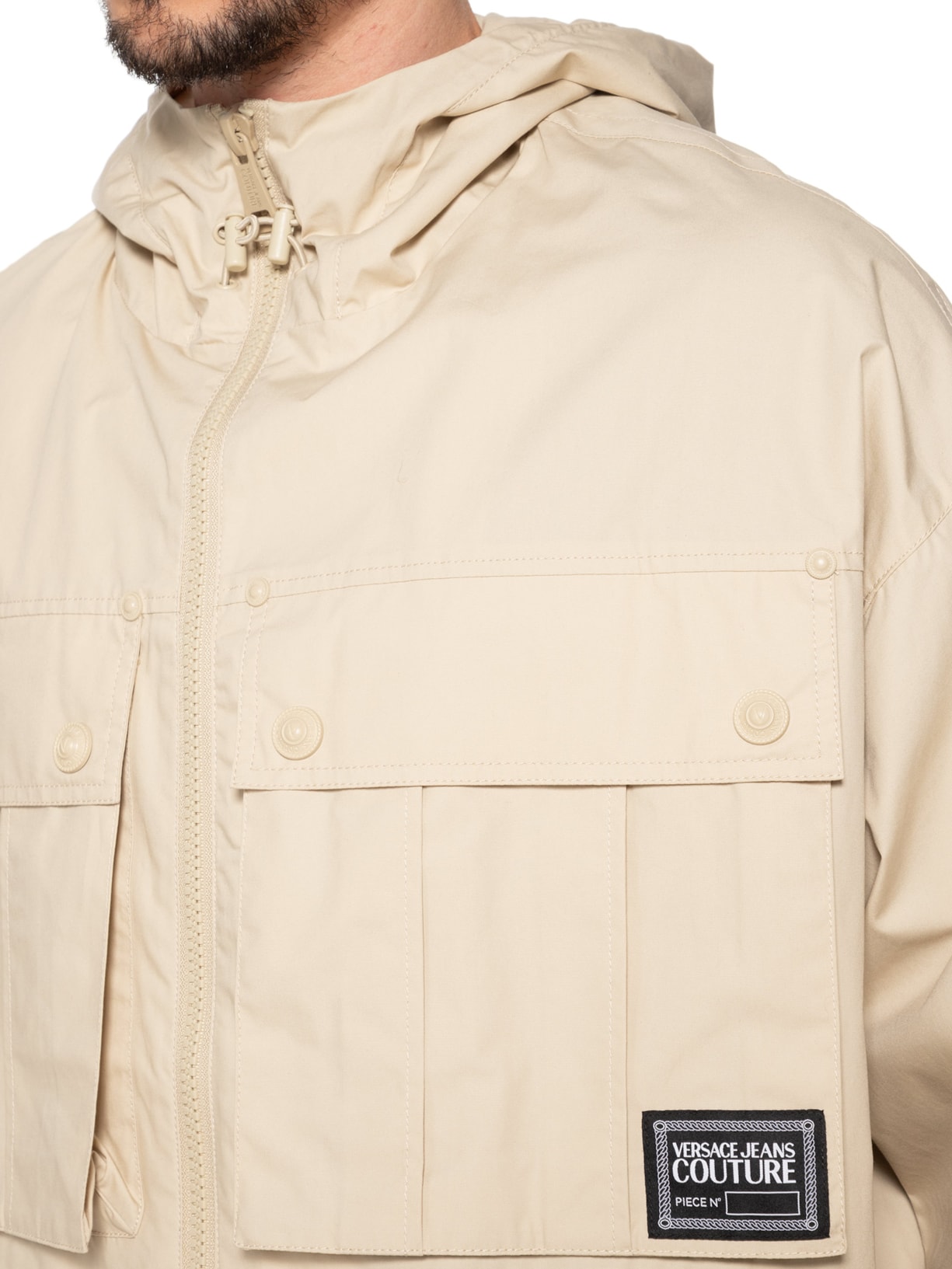 Jaqueta Masculina Com Capuz Bege Versace Jeans Couture