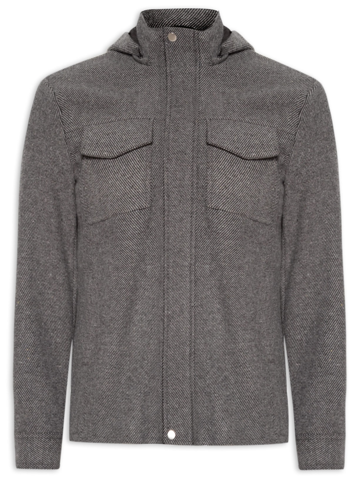 Jaqueta Masculina Com Gorro Lã Batida - Cinza