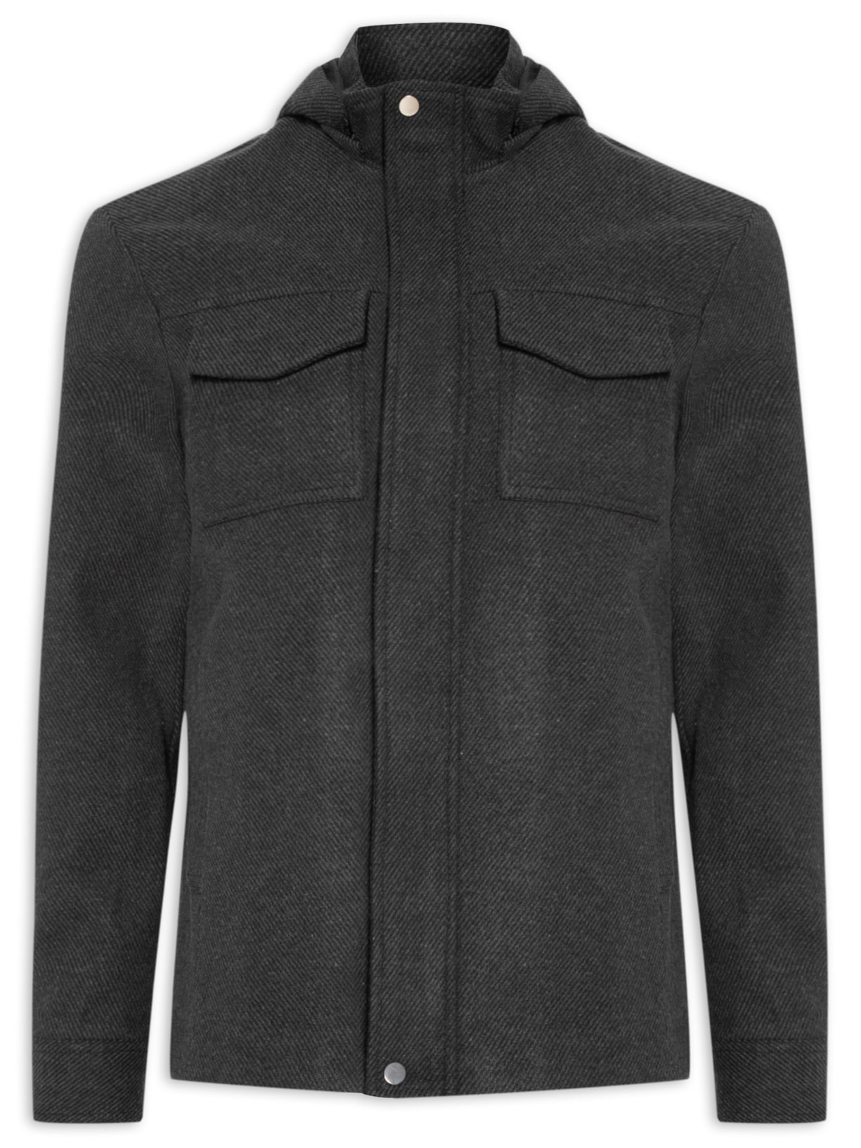 Jaqueta Masculina Com Gorro Lã Batida - Preto