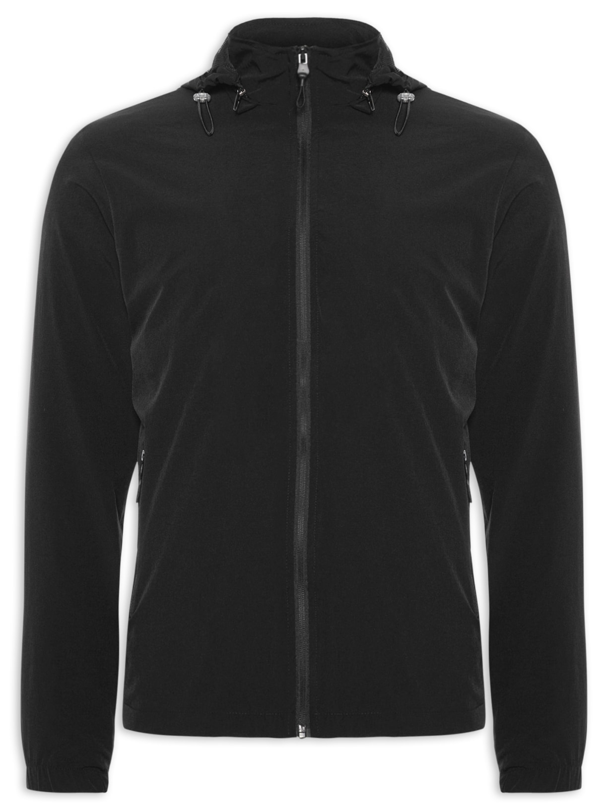 Jaqueta Masculina Corta Vento Com Capuz Básico - Preto