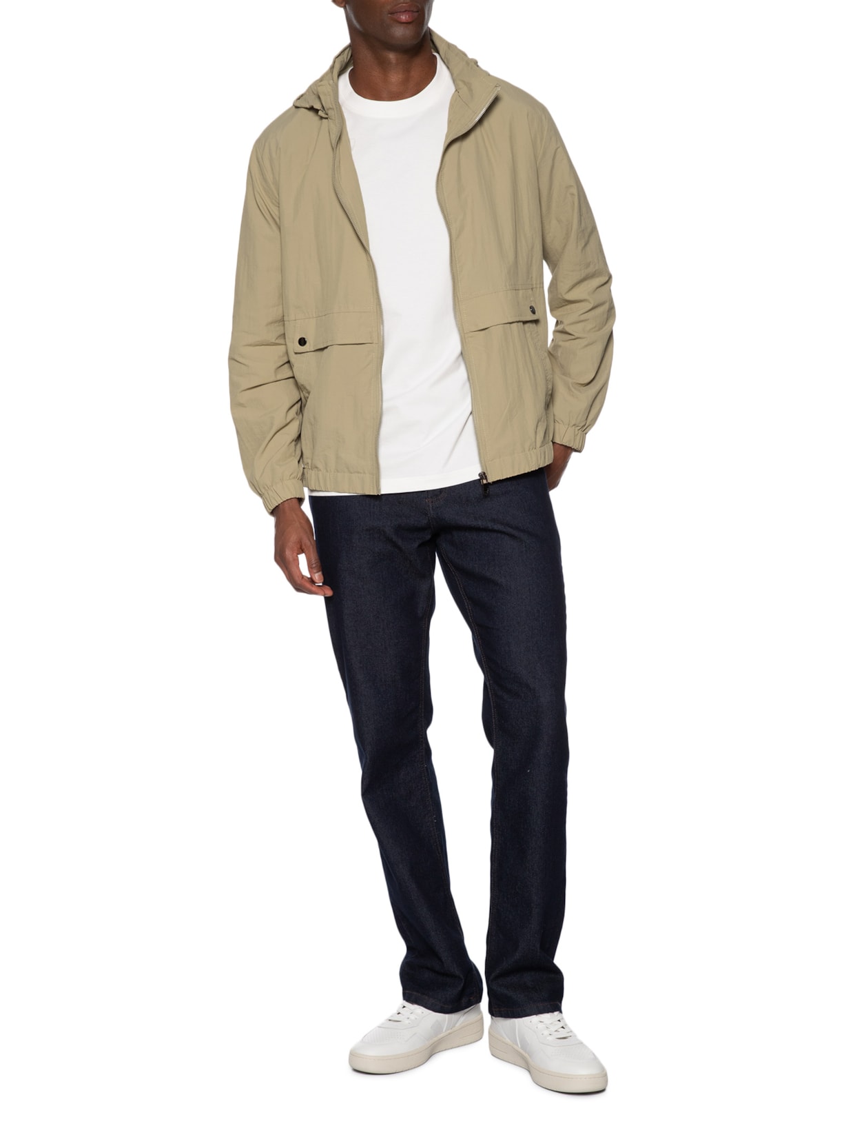 Jaqueta Masculina Corta Vento Com Capuz Bege Basiq Men