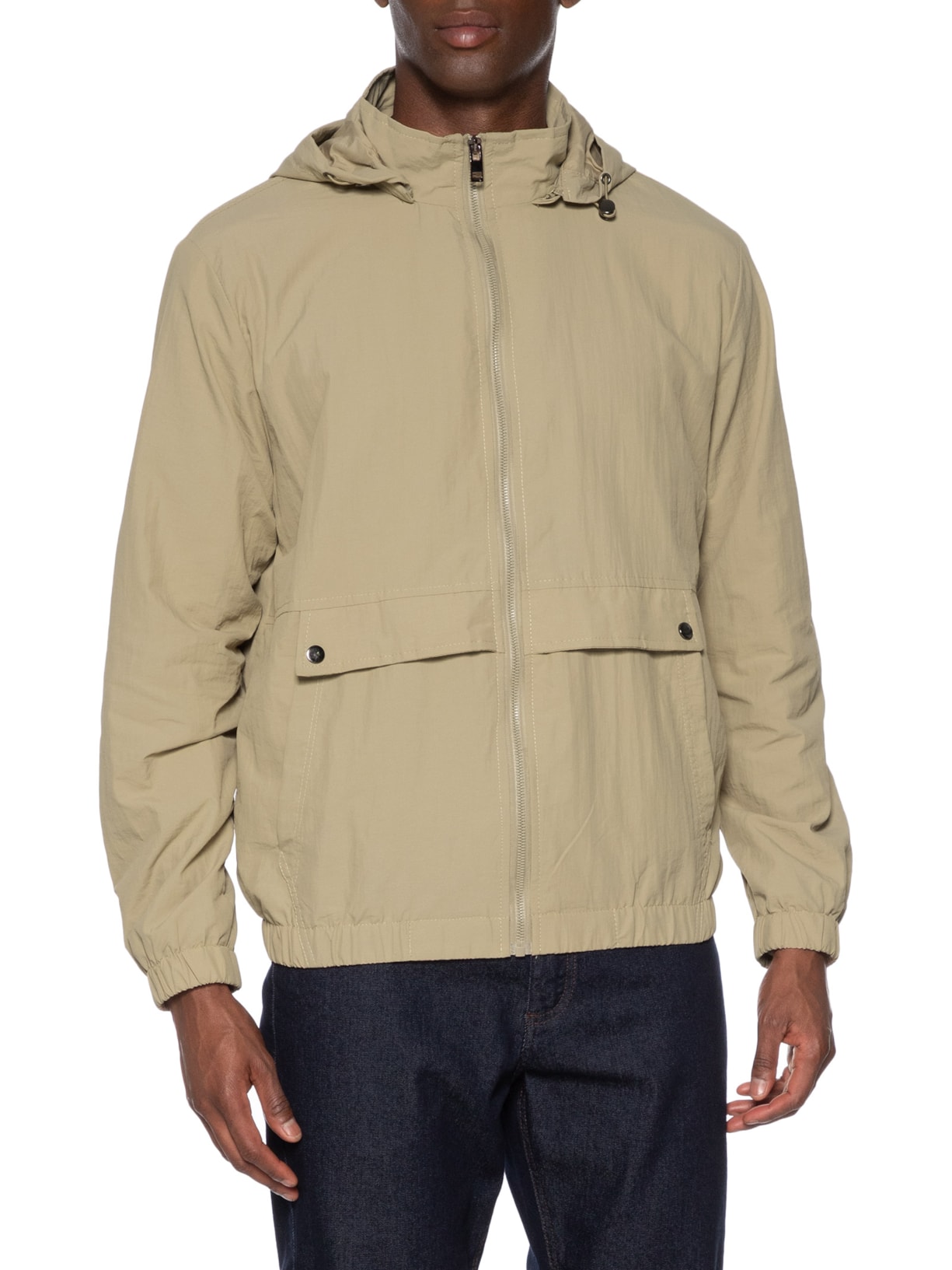 Jaqueta Masculina Corta Vento Com Capuz Bege Basiq Men