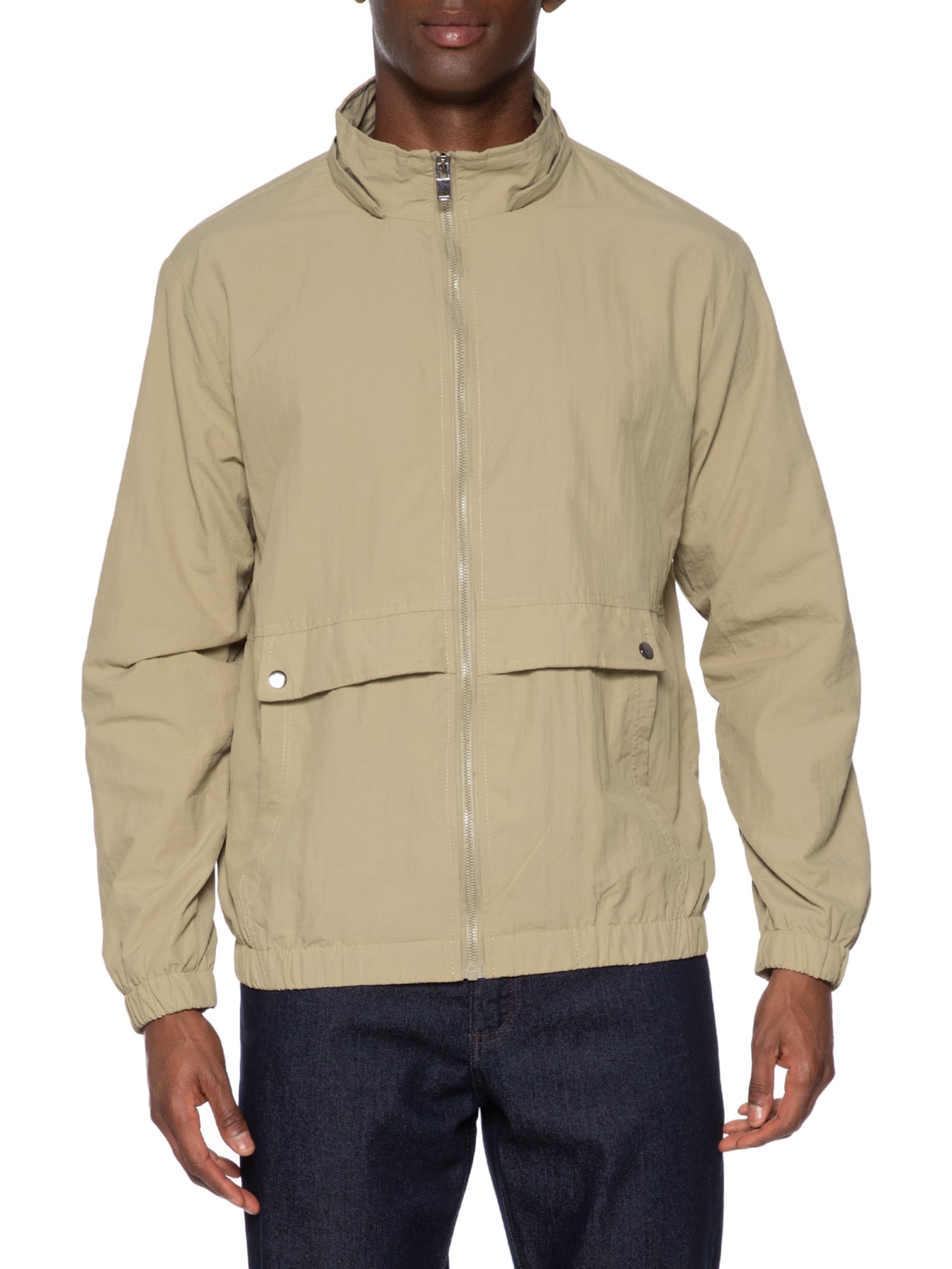 Jaqueta Masculina Corta Vento Com Capuz Bege Basiq Men