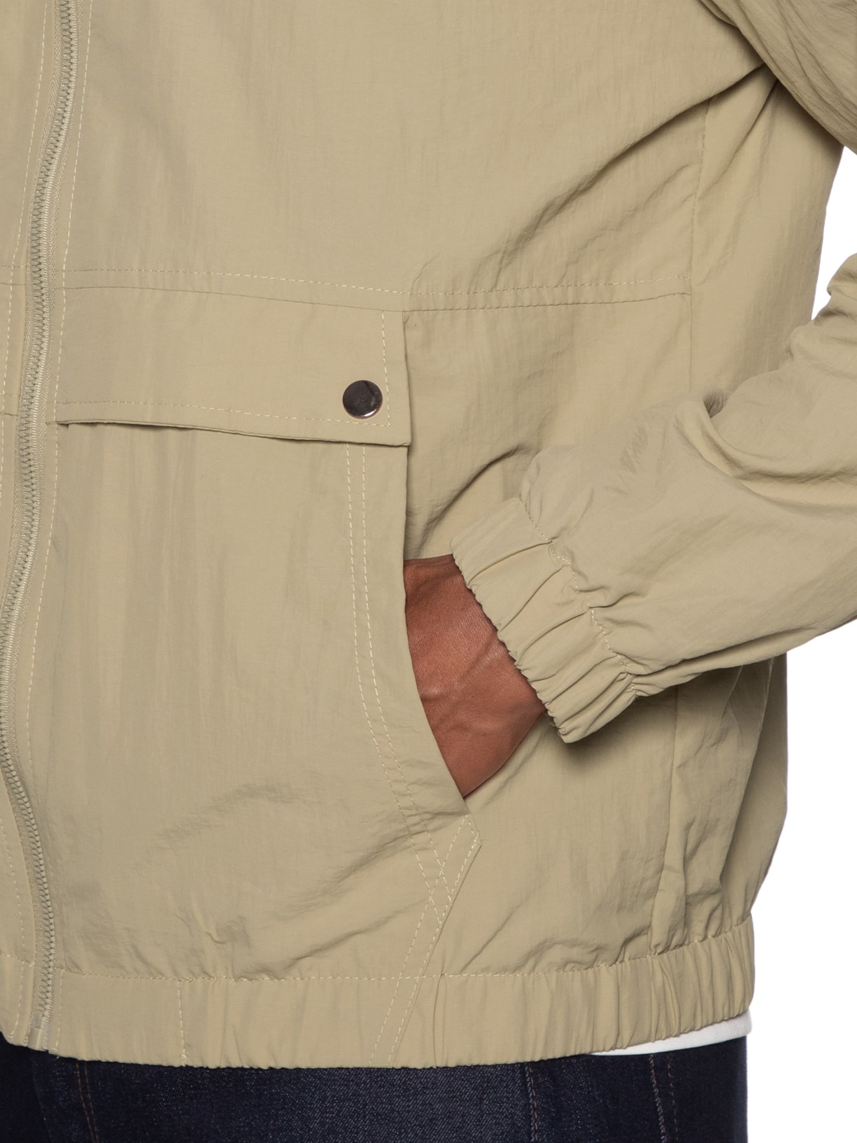 Jaqueta Masculina Corta Vento Com Capuz Bege Basiq Men