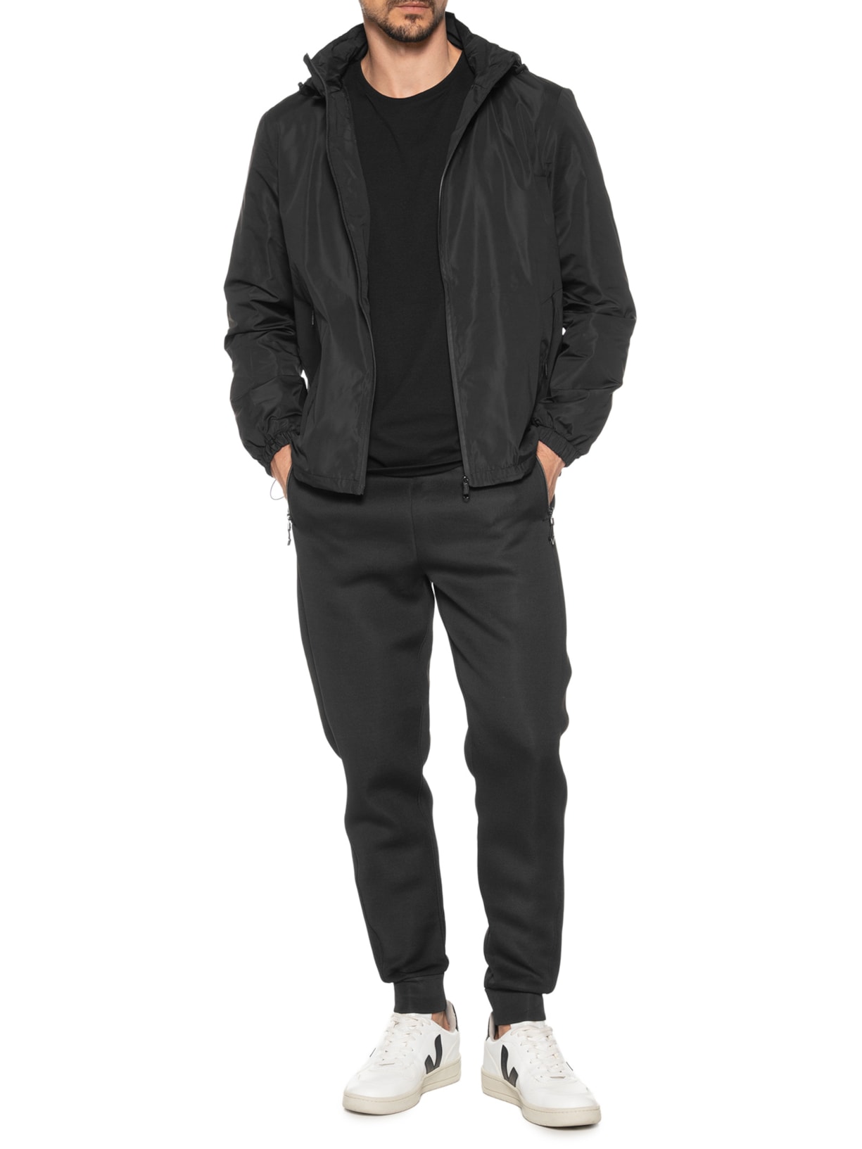 Jaqueta Masculina Corta Vento Com Capuz C84 Preto  '2 Essential