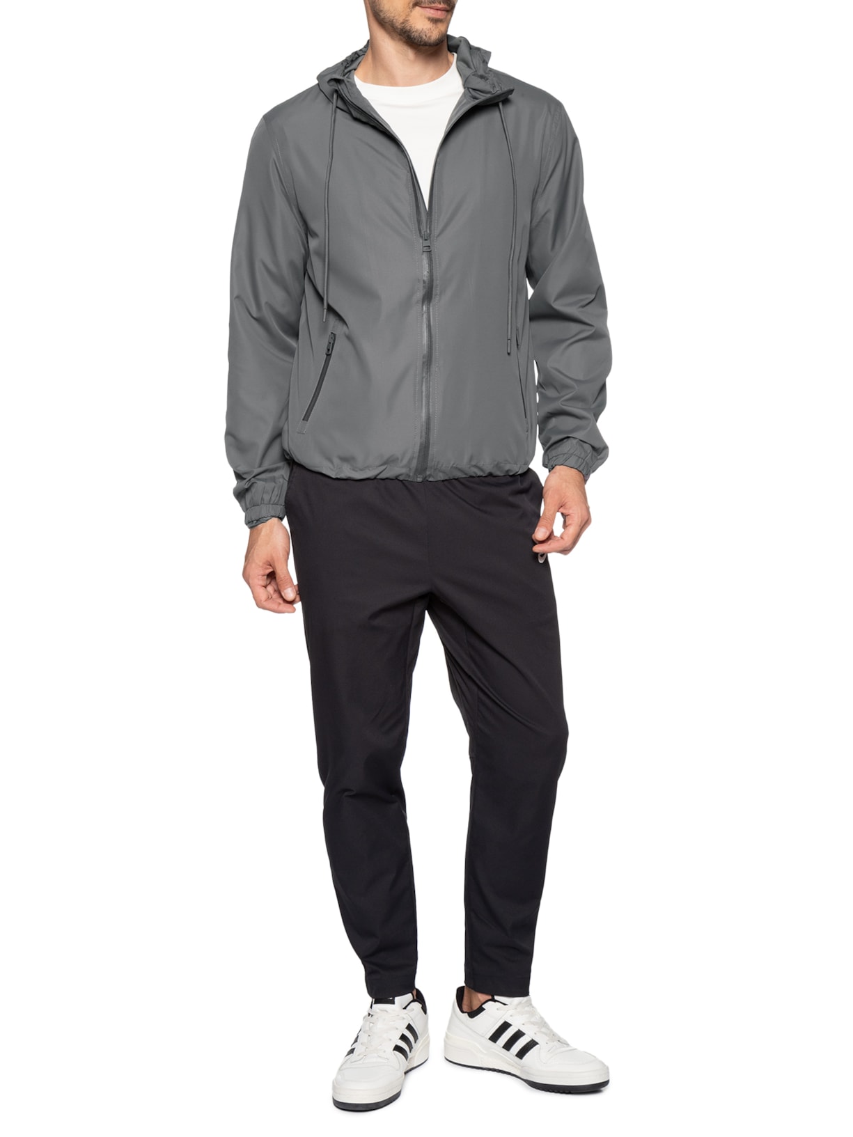 Jaqueta Masculina Corta Vento Com Capuz Cinza Basiq Men