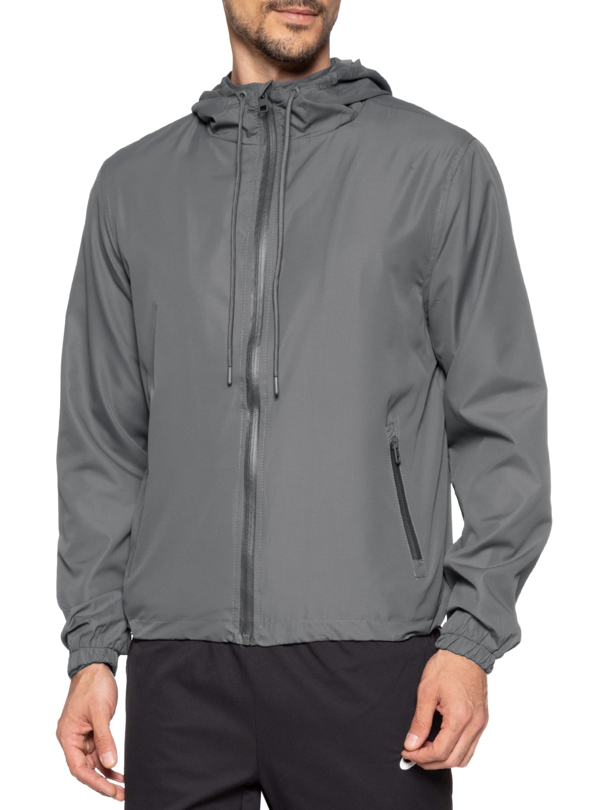 Jaqueta Masculina Corta Vento Com Capuz Cinza Basiq Men