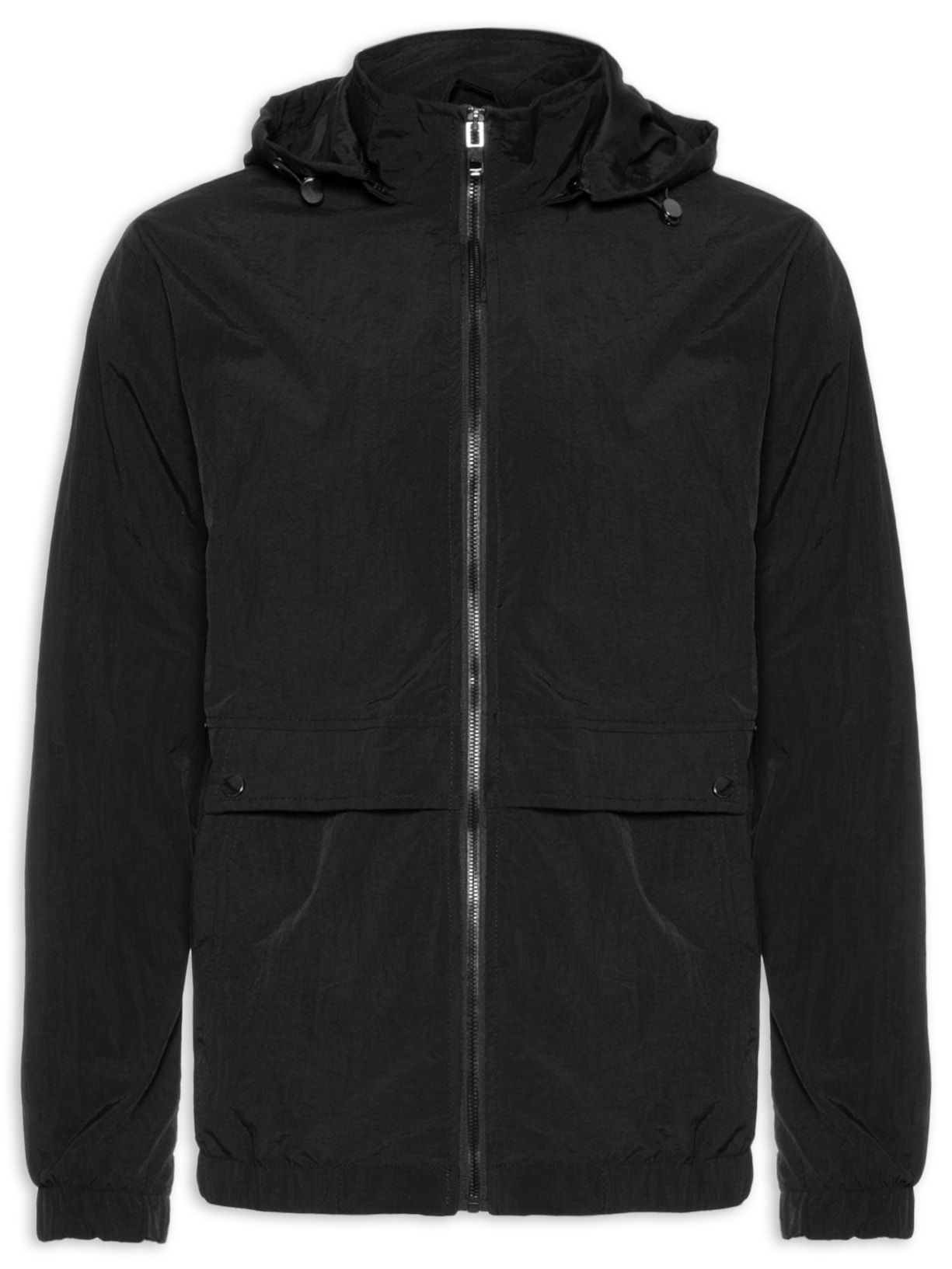Jaqueta Masculina Corta Vento Com Capuz Preto Basiq Men