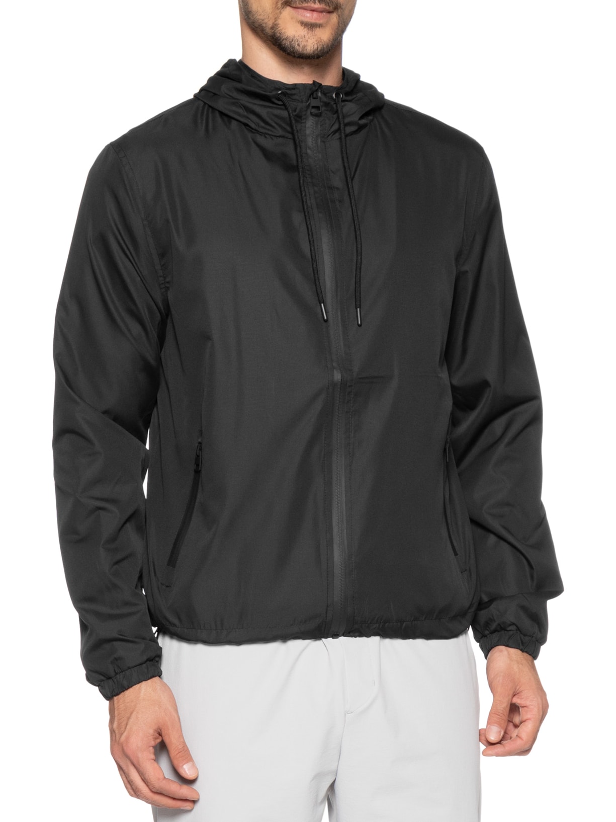 Jaqueta Masculina Corta Vento Com Capuz Preto Basiq Men