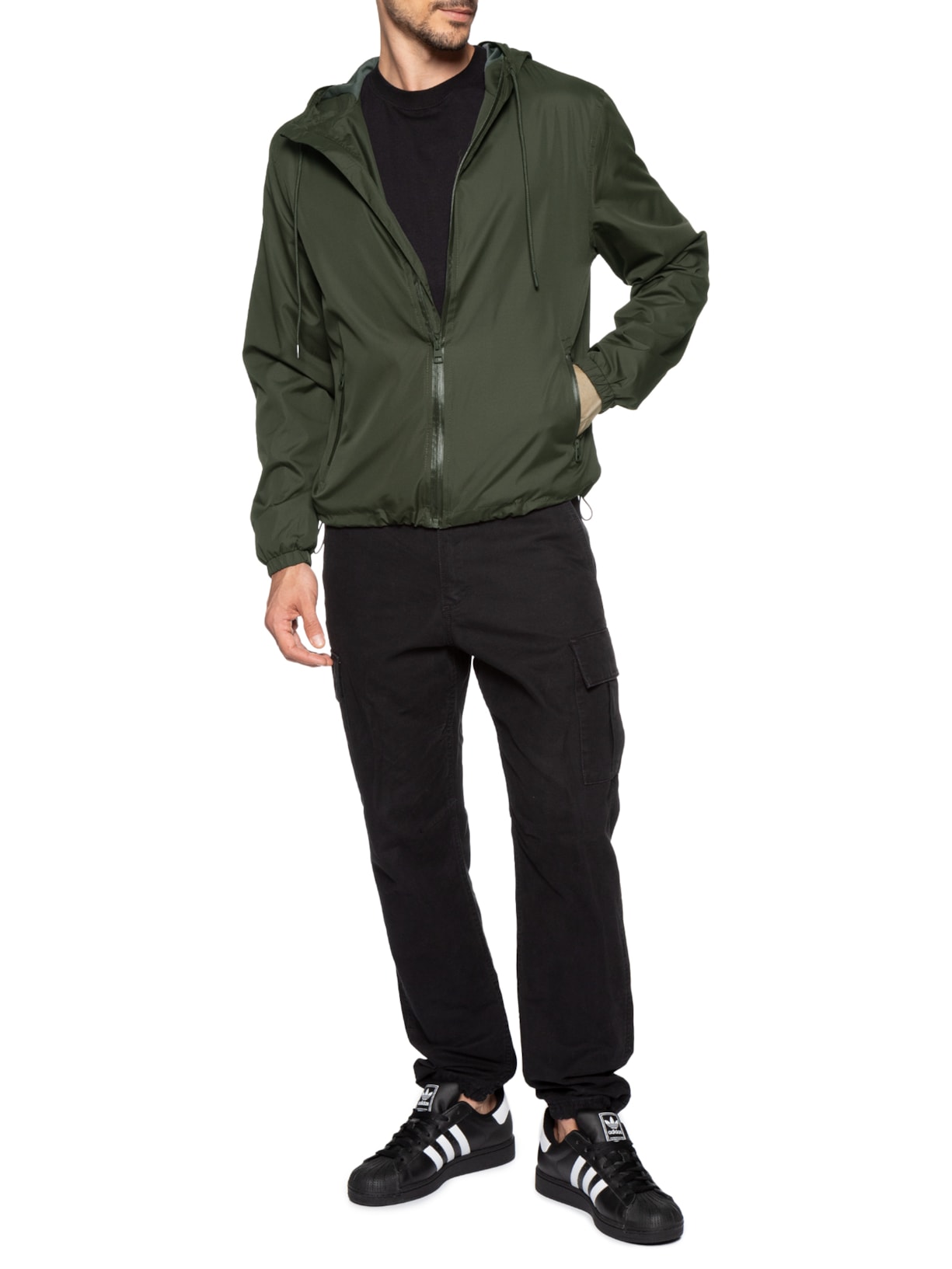 Jaqueta Masculina Corta Vento Com Capuz Verde Basiq Men