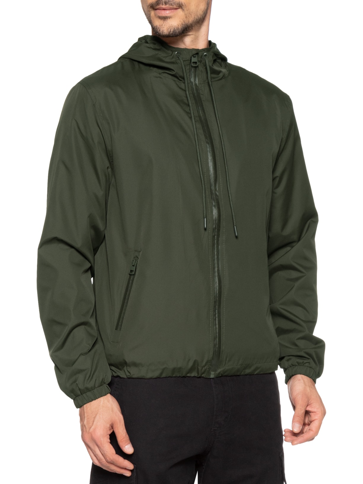 Jaqueta Masculina Corta Vento Com Capuz Verde Basiq Men