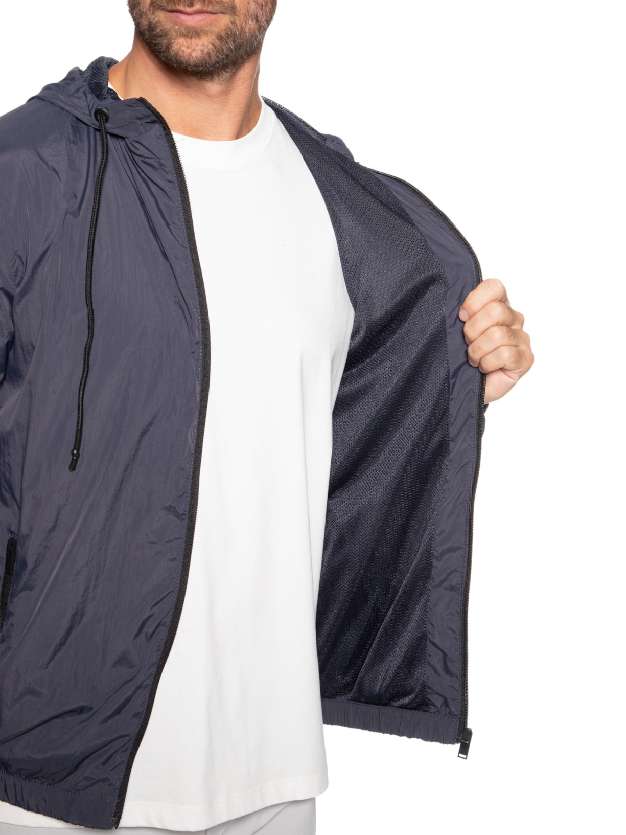 Jaqueta Masculina Corta Vento Com Gorro Azul Basiq Men