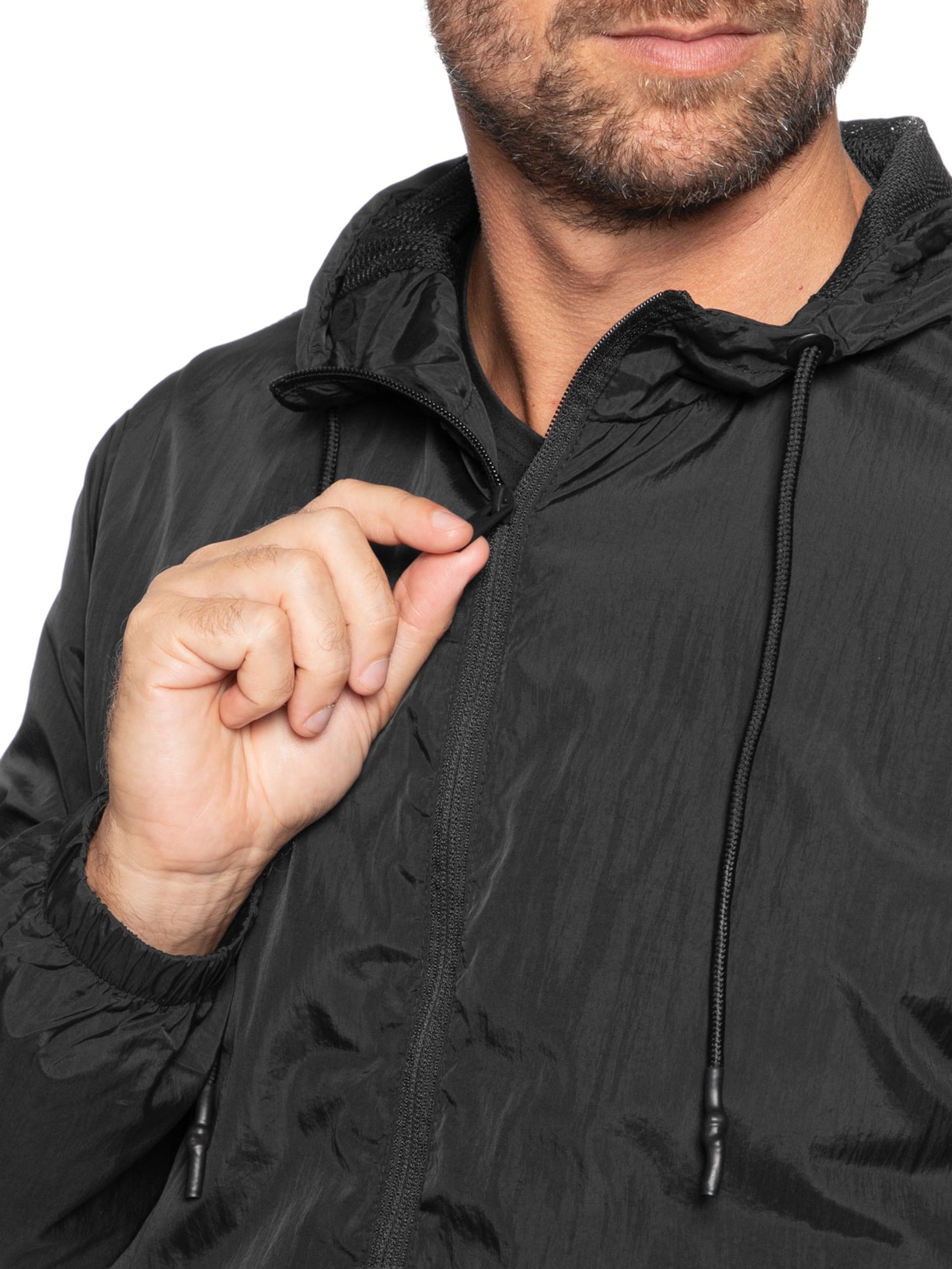 Jaqueta Masculina Corta Vento Com Gorro Preto Basiq Men