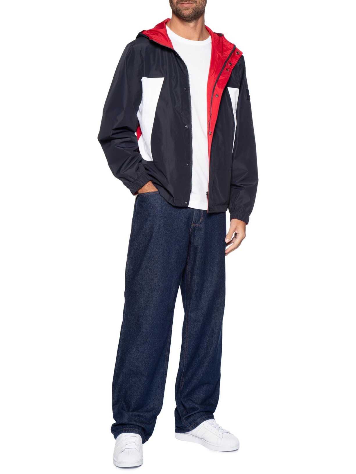 Jaqueta Masculina Corta Vento Dupla Face Color Block Azul Tommy Hilfiger