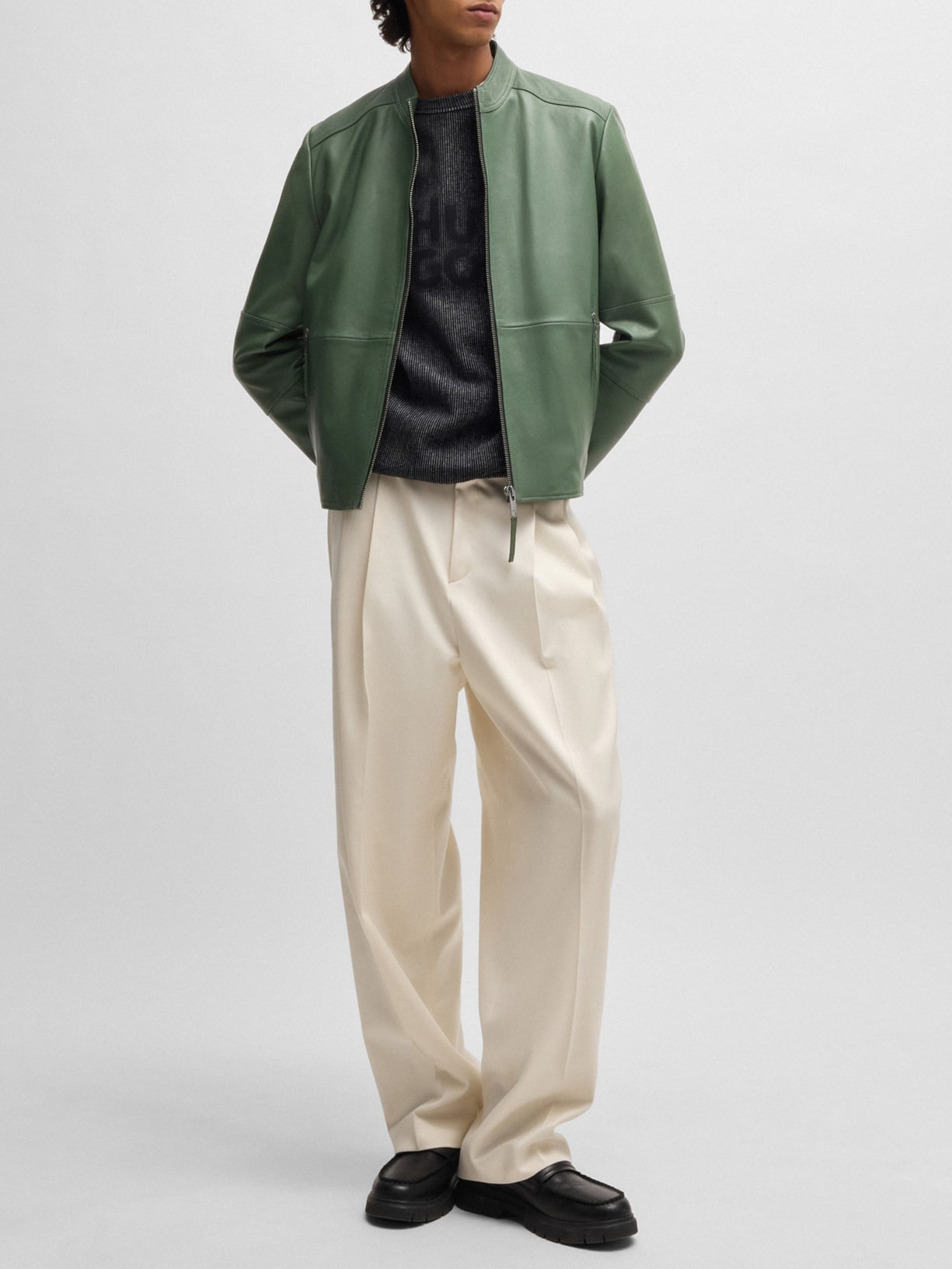 Jaqueta Masculina Couro Lokis-3 Verde Hugo