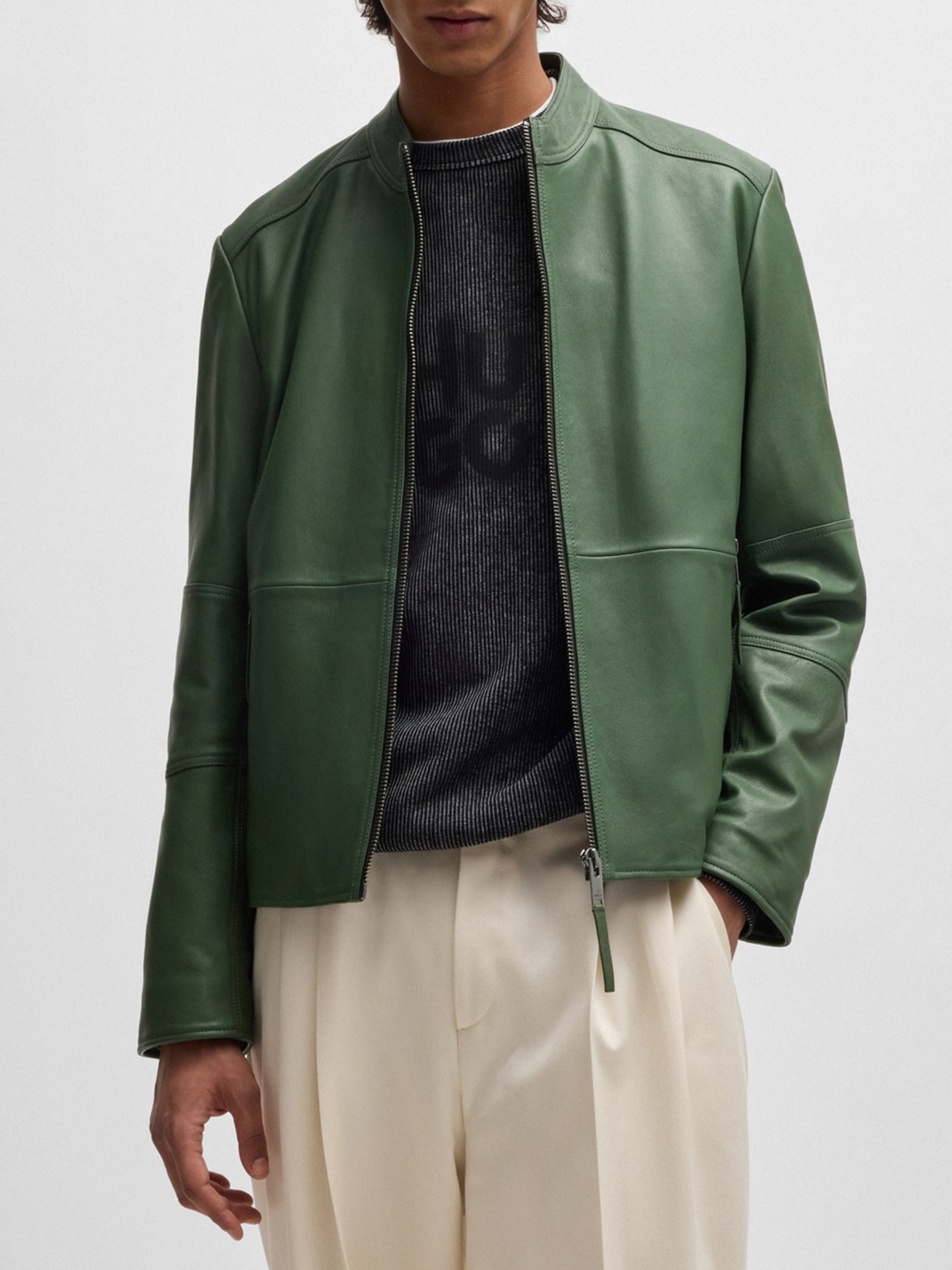 Jaqueta Masculina Couro Lokis-3 Verde Hugo