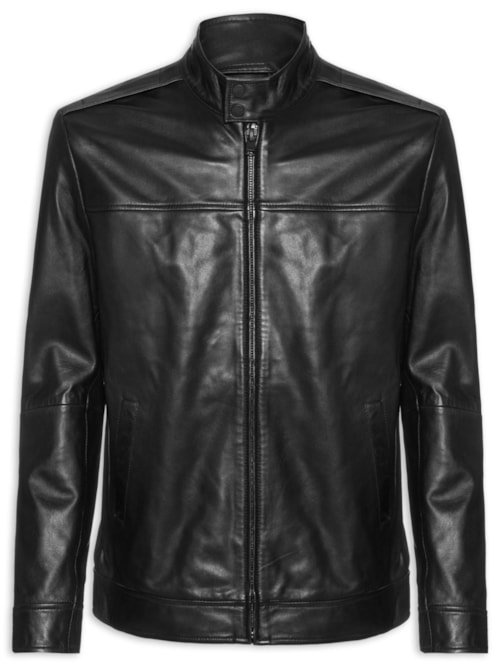 Jaqueta Masculina Couro Motorcycle - Preto