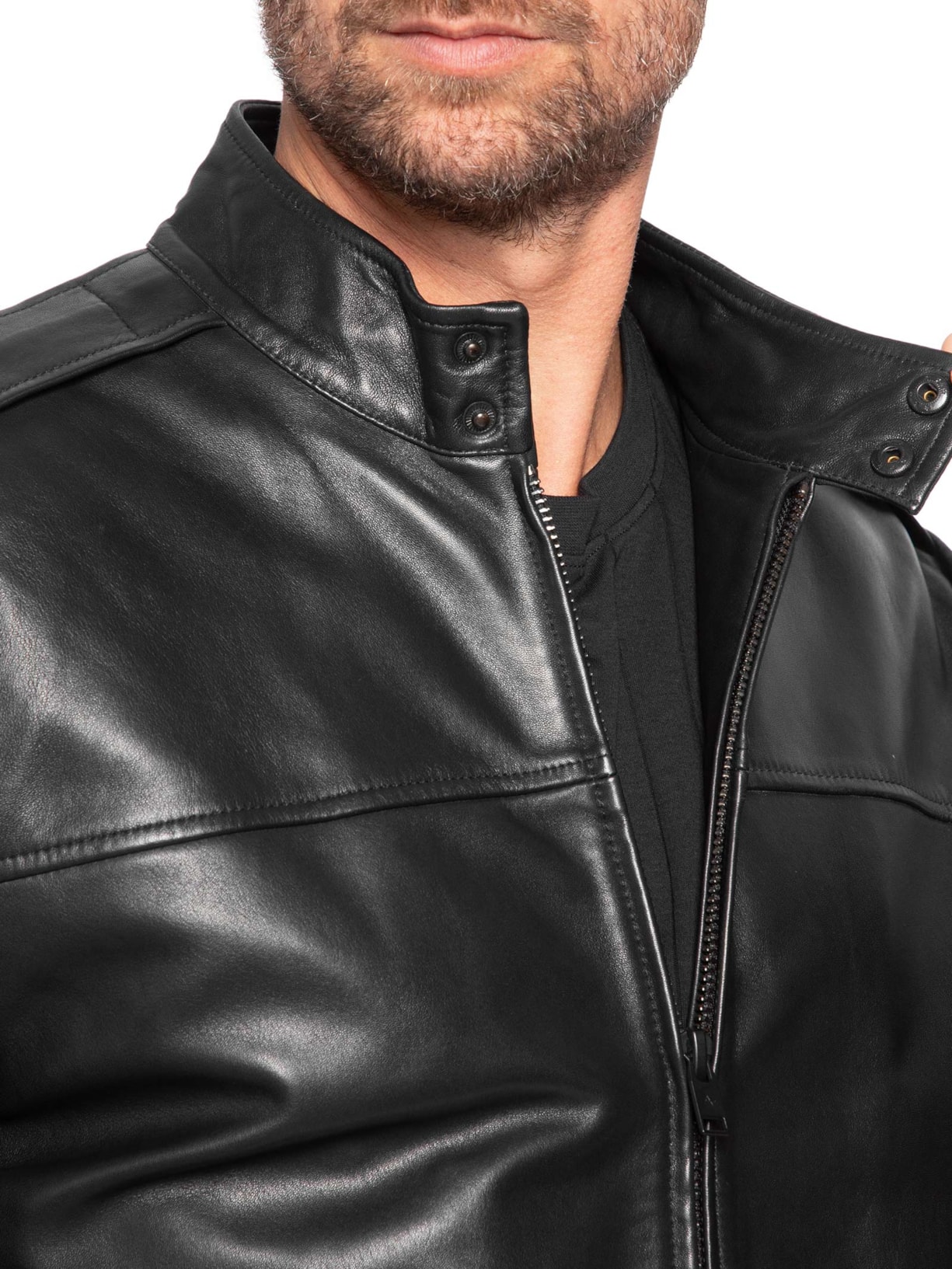 Jaqueta Masculina Couro Motorcycle Preto Aramis