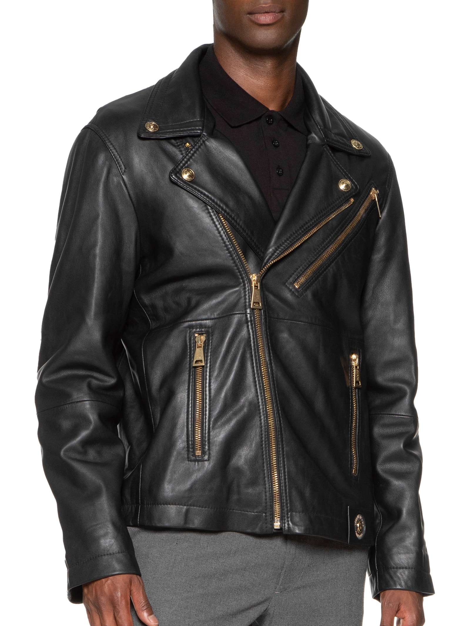 Versace Jeans Couture - Jaqueta Masculina De Couro Biker