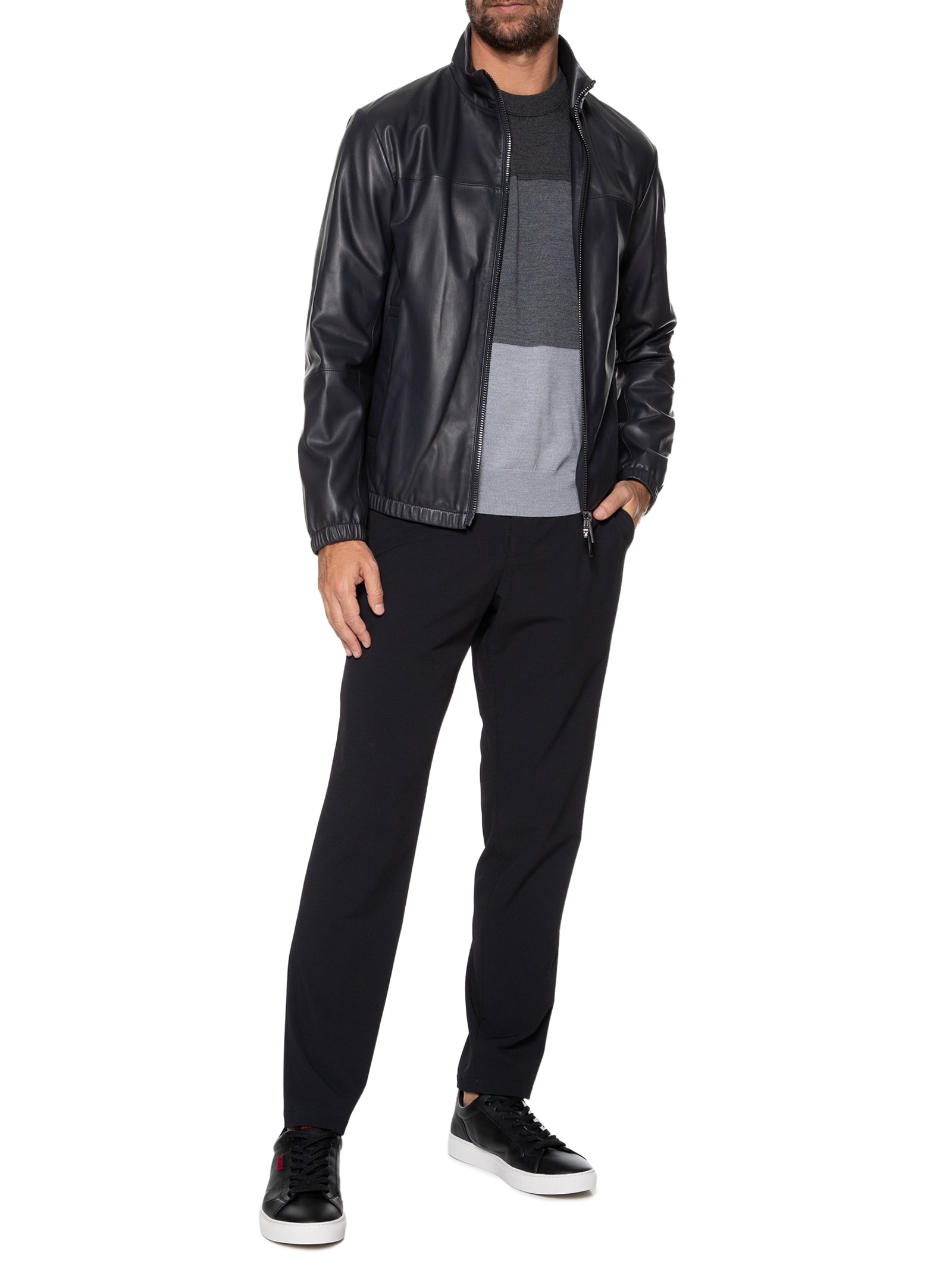 Emporio Armani - Jaqueta Masculina De Couro Blouson Jacket - Azul