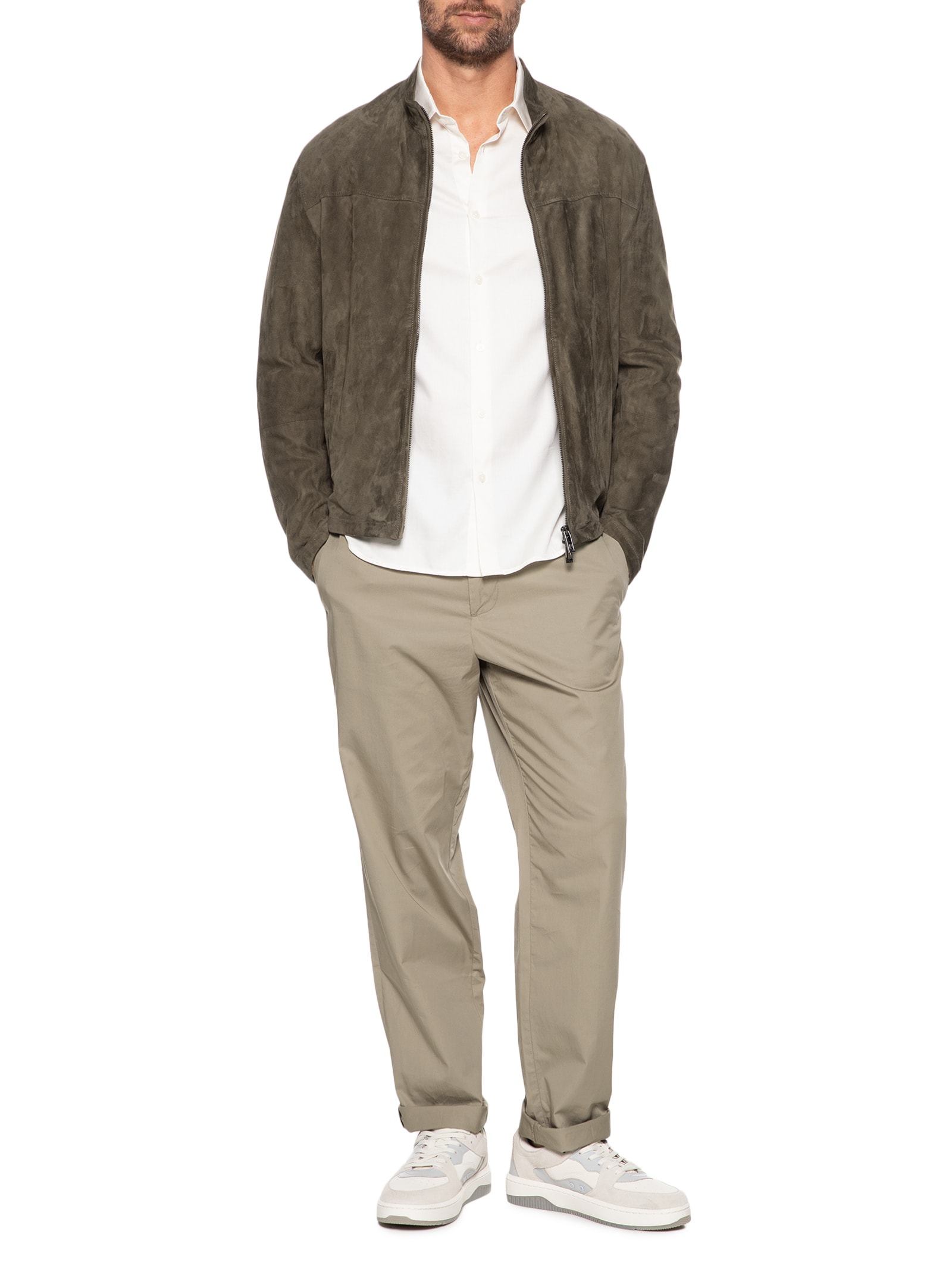 Emporio Armani - Jaqueta Masculina De Couro Blouson Jacket - Marrom