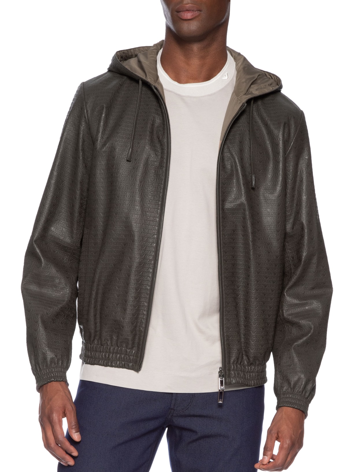 Jaqueta Masculina De Couro Blouson Marrom Emporio Armani